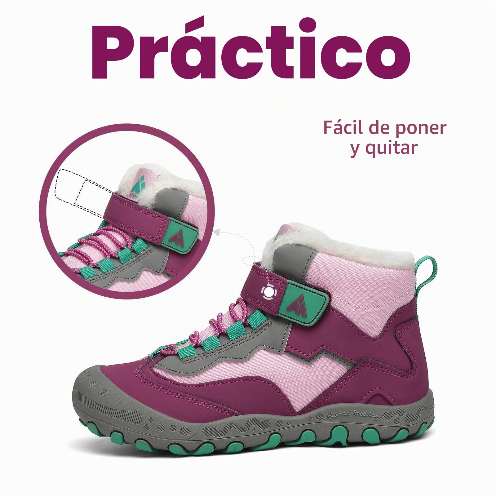 Mishansha Botas de Nieve Niño Botas Antideslizantes, Morado 28 | Forro cálido, cierre de autollenado, puntera reforzada, suela con dibujo, colegio, paseos, nieve