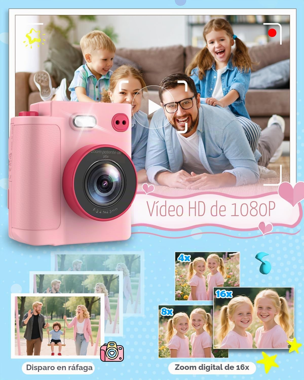 Camara Fotos Infantil Instantanea, 1080P HD Cámara Instantánea para Niños con Tarjeta de 32G y Papel Fotográfico, Cámara de Fotos Infantil Regalos de Juguete para Niños de 3 a 12 Años
