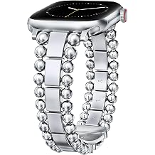 TOYOUTHS Beaded Bracelet Compatible with Apple Watch Bands 38/40/41/42/44/45/46/49mm Women, Dressy Fancy Stainless Steel Metal Elegant Jewelry Strap for iWatch Series 11 10 9 8 7 6 5 4 Ultra/SE 3 2 1
