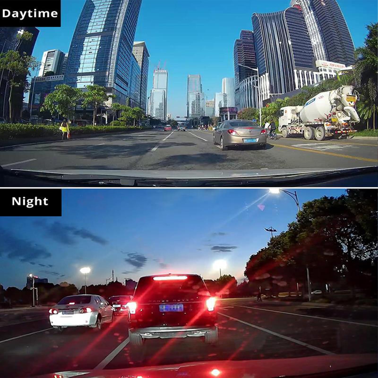 Caméra vidéo de voiture à 2/3 objectifs avec vision multiple avec vidéo nocturne 1080p sans couture pour conducteur de véhicule triple caméra