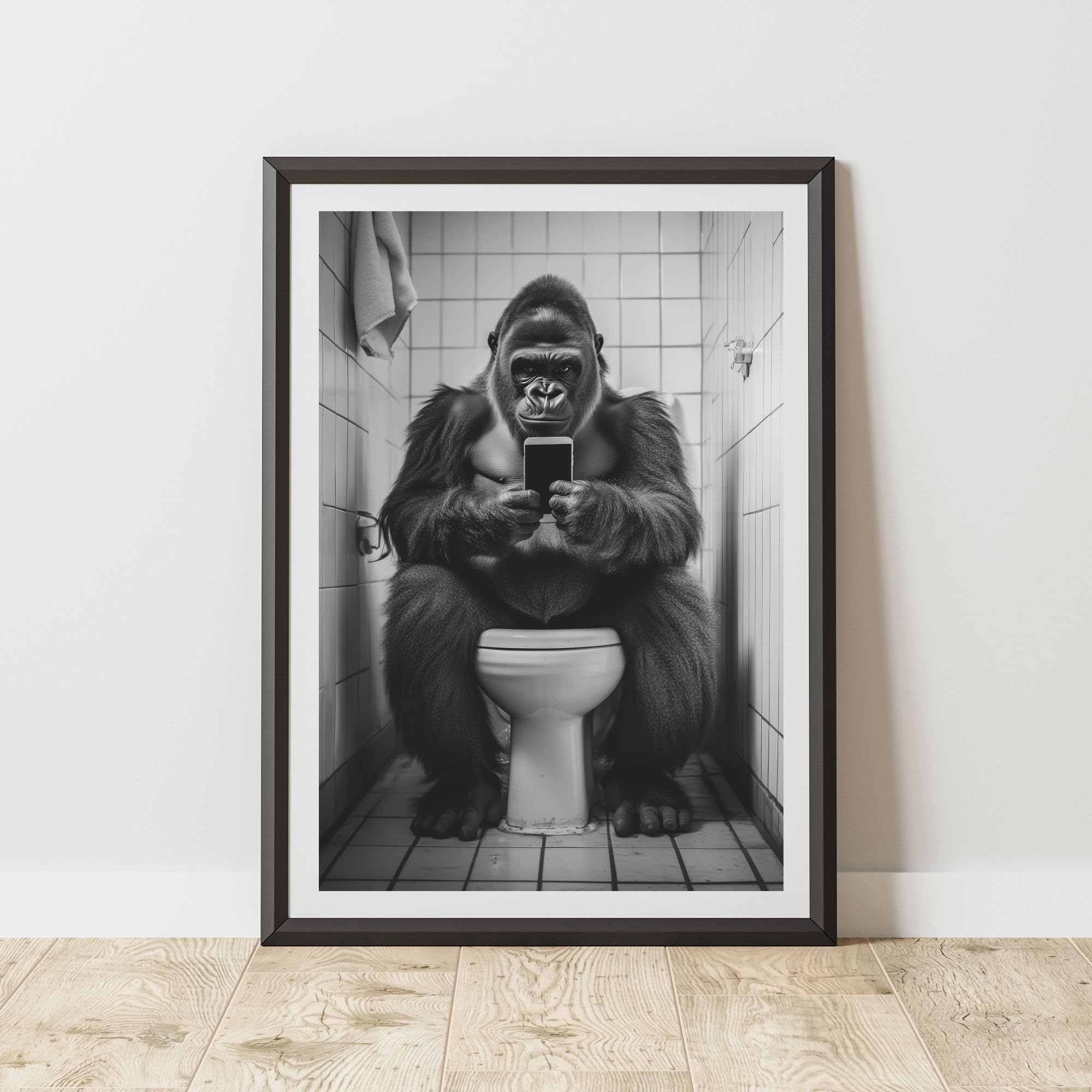 60 Second Makeover Limited Gorilla On The Toilet Phone Quirky Animal Print Bathroom Accessories Wall Art Posters Pictures For Bathroom Walls Home Accessories Home Decoration No Frame - A3