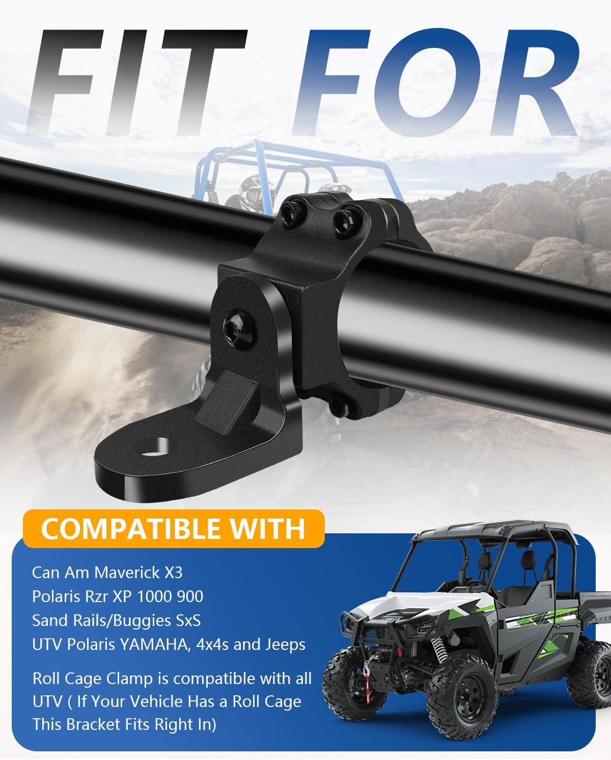 Utv Flag Mount Aluminum Alloy Whip Light Mounting Bracket Fit for 1.75"- 2" Roll Cage Clamp with 360° Rotation Compatible with Polaris RZR, Can Am, Jeep - 2pcs,Black