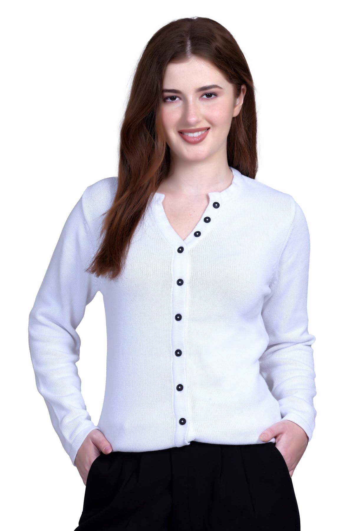 Womens Cotton Plain Solid Full Sleeve Buttoned Cardigan-image-31