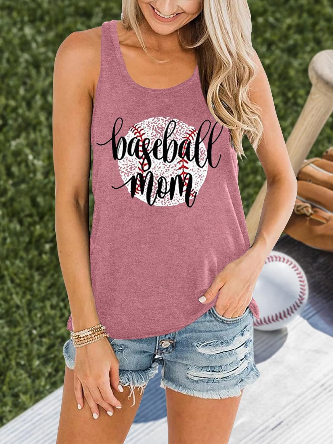 MNLYBABY Baseball Mom Tank Top for Women Cute Baseball Graphic Sleeveless Tee Casual Workout Summer Vest Top - Image 4