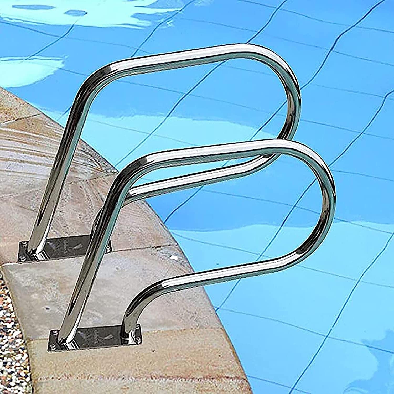 Barandilla para Piscina,Riel de Mano de fácil Montaje, riel de Escalera de Piscina de Acero Inoxidable 304 con Placa Base, 32" x 22.5"