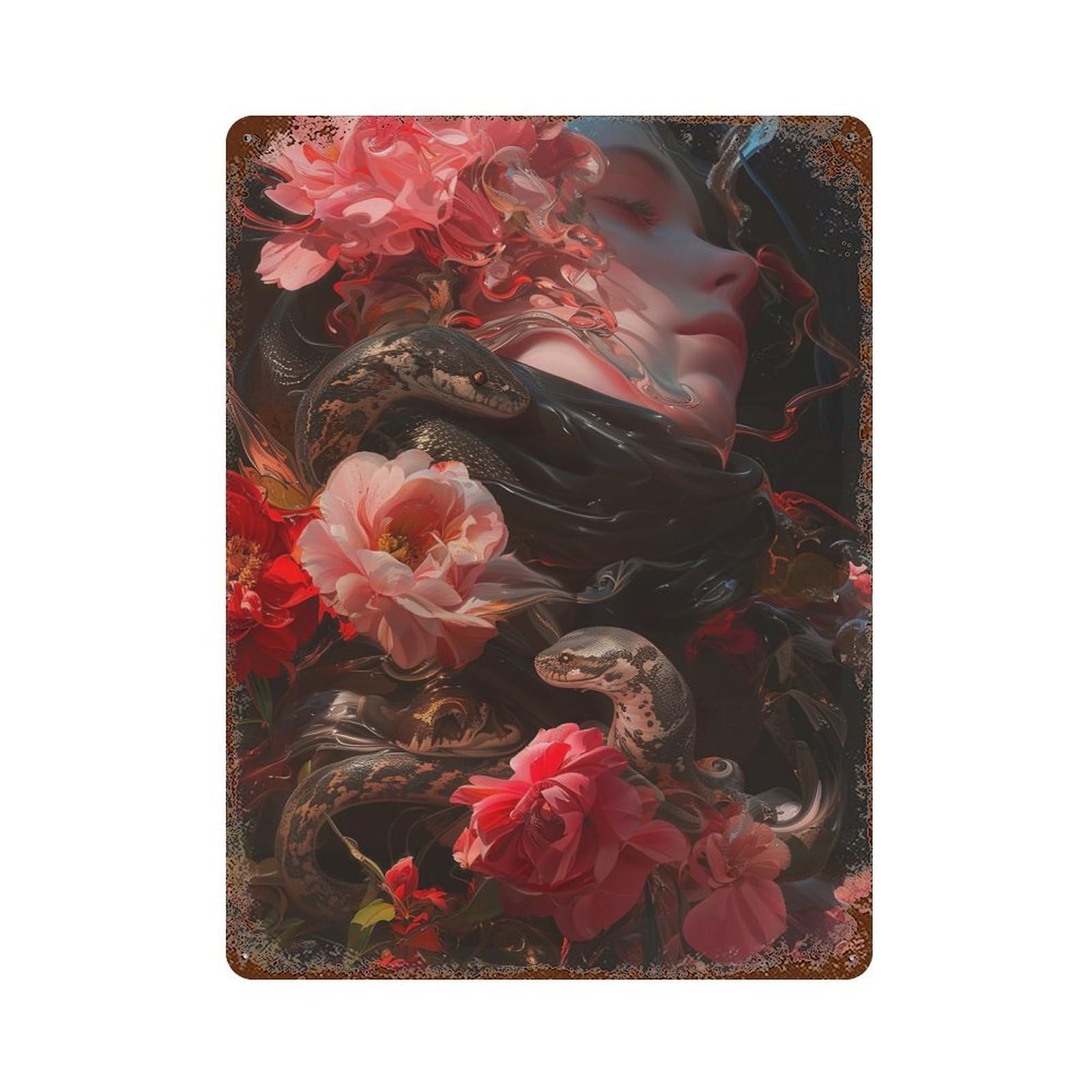 Floral Serpent Vintage Metal Tin Sign 15.7"x11.8", Rustic Home Decor for Garage, Bar And Workshop Decor