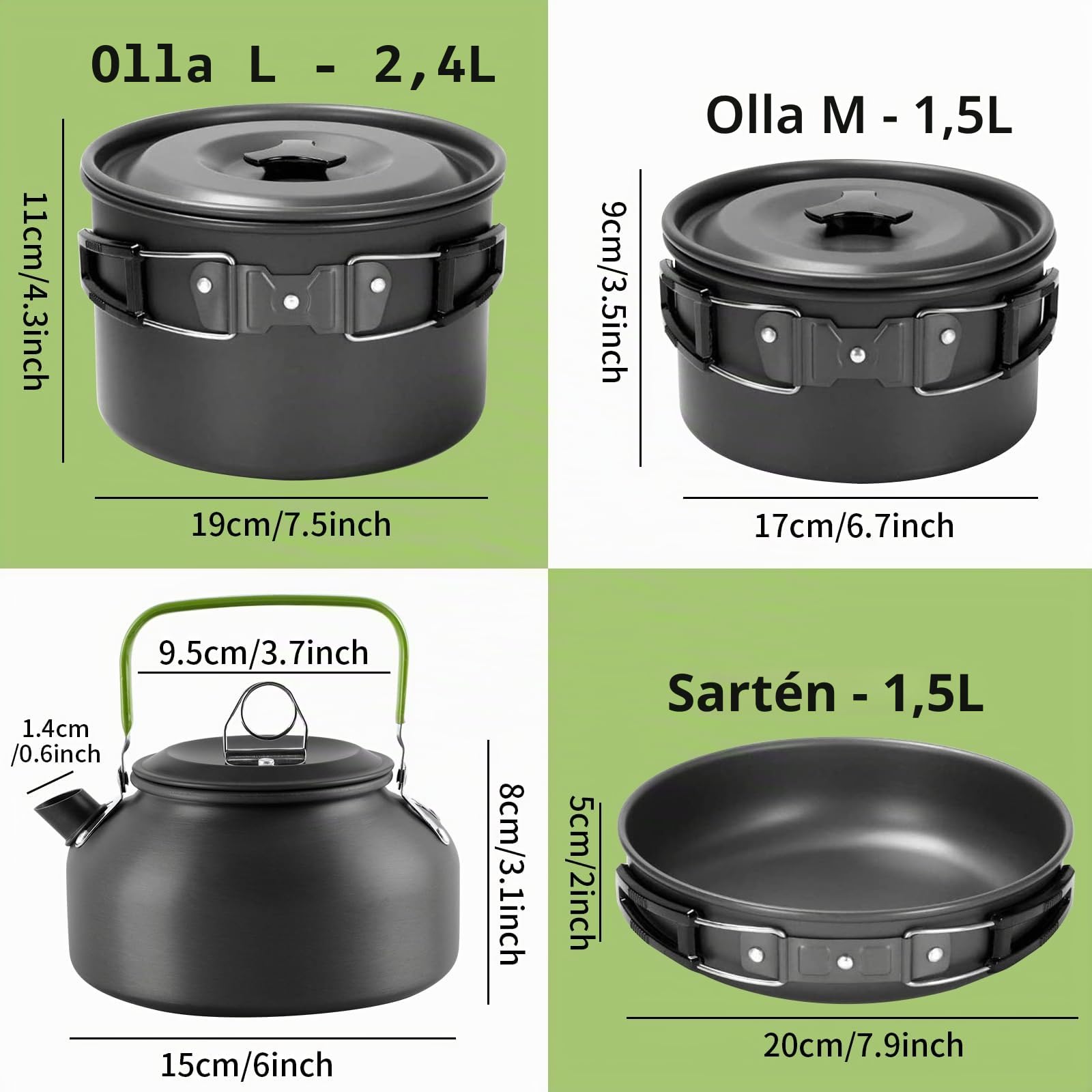 Juego de utensilios de cocina para camping, ollas de aluminio, olla de camping, vajilla para 4 personas, vajilla de camping para 4 personas, vajilla de camping