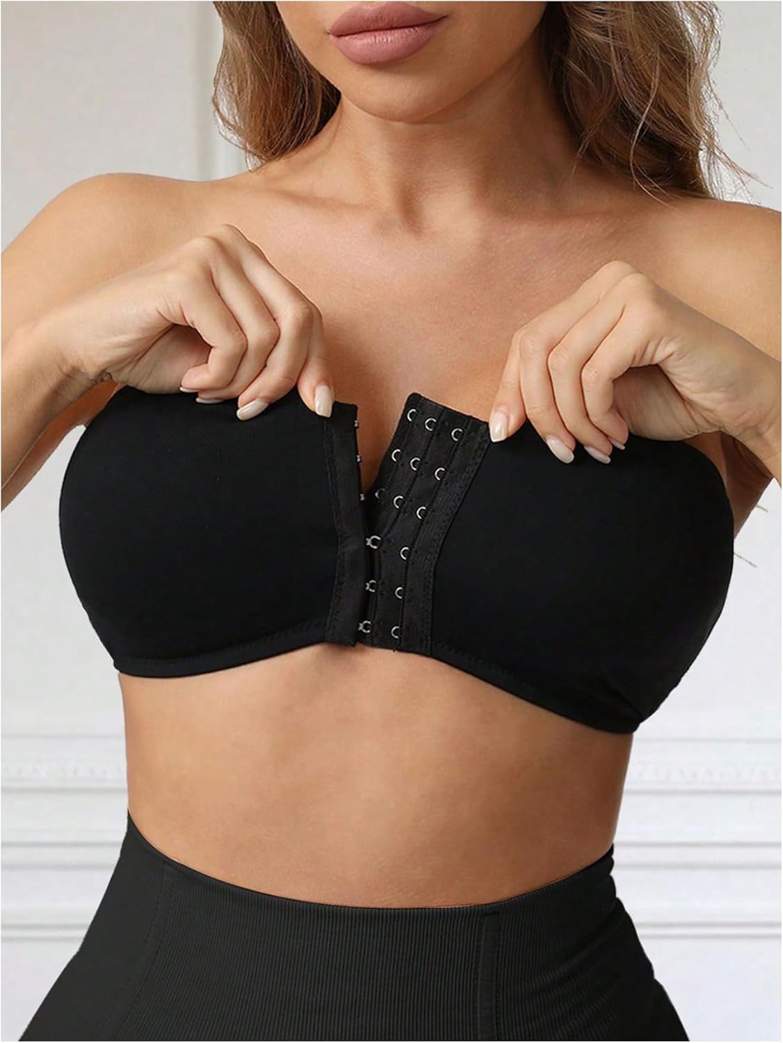 OYOANGLE Women's Strapless Push Up Bandeau Bras Front Closure Full Coverage Wireless Bralettes - Image 4