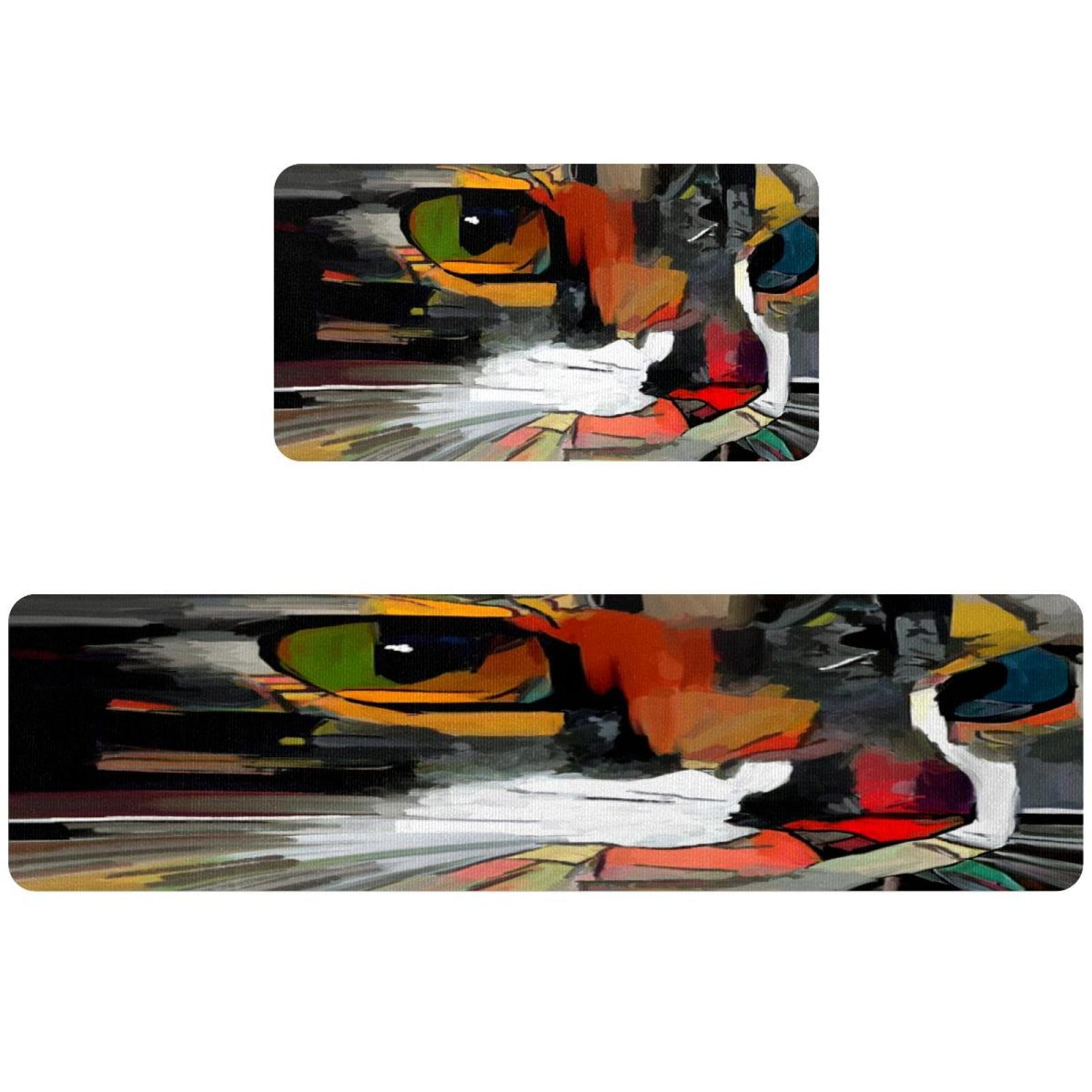Alfombrillas de cocina VAPOKF lavables set de 2 alfombras abstractas gato antideslizantes