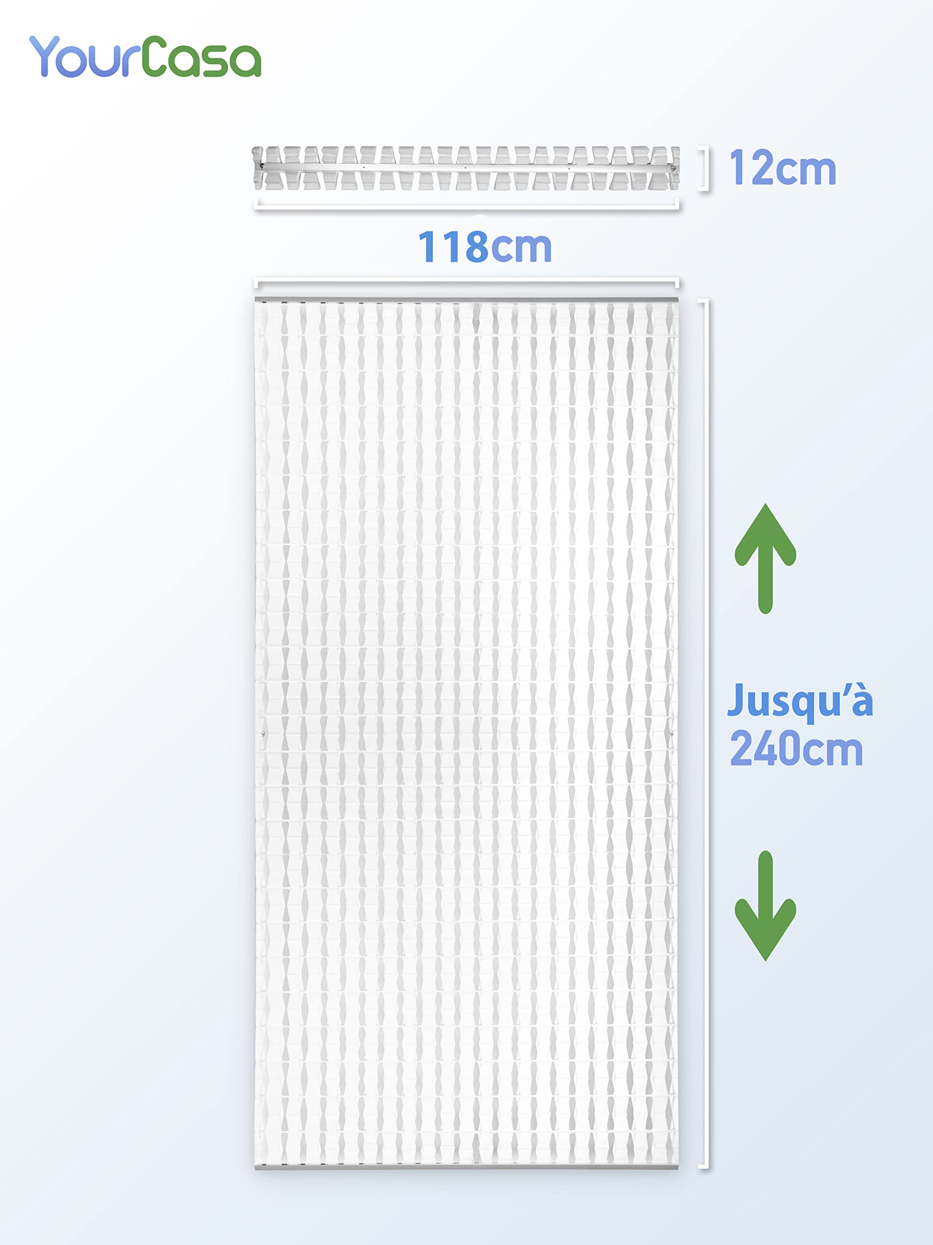 YourCasa Paravent Interieur Suspendu [118 x 240cm] Translucide - Separateur de Pieces, Cloison Amovible, Separation de Piece Intérieur, Cloison de Separation Interieur, Séparateur de Pièce (Blanc)