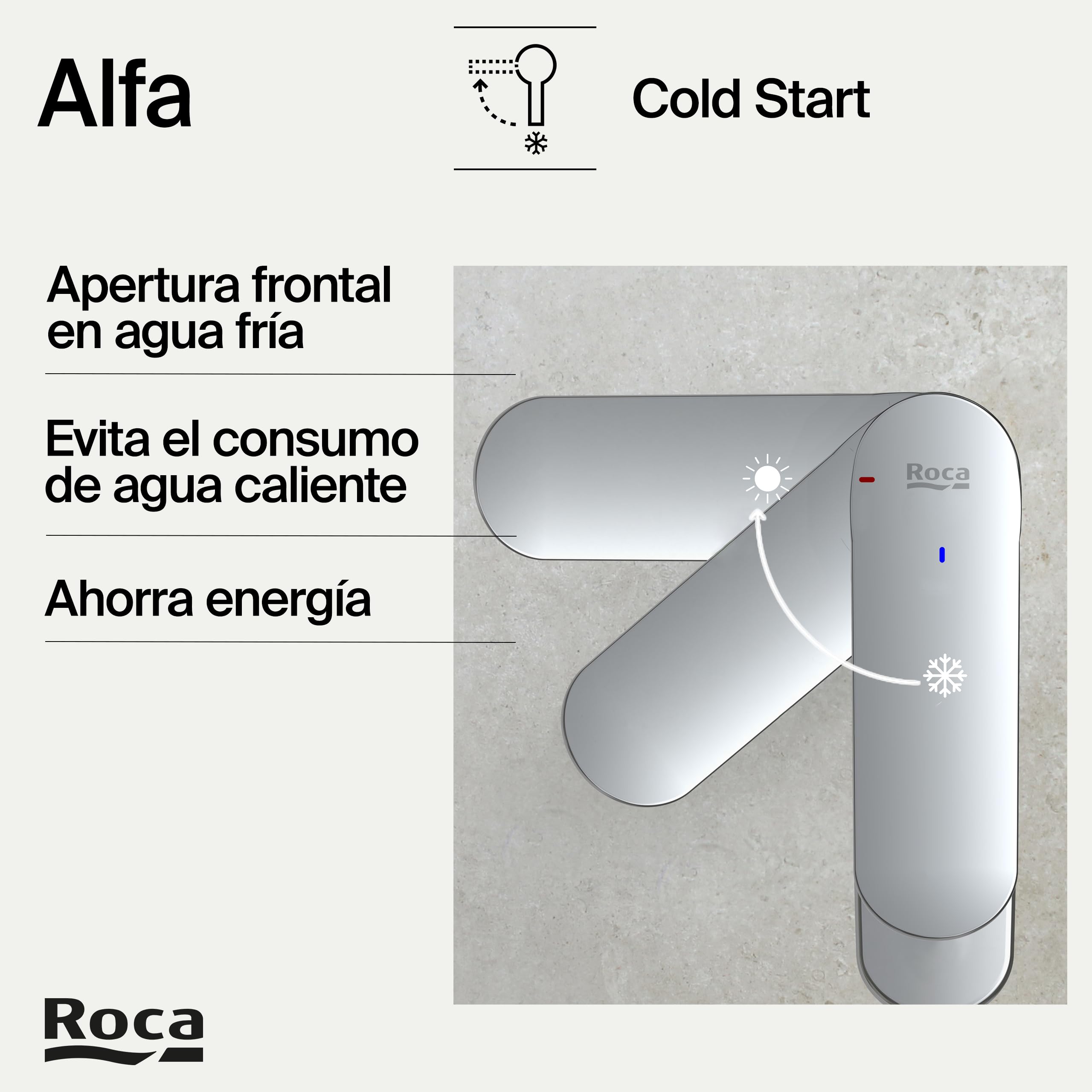 Roca Alfa Grifería para lavabo con tecnología Cold Start, grifo monomando de repisa con enlaces de alimentación flexibles, mezclador para cuarto de baño de fácil instalación, cromado, A5A3L25C00