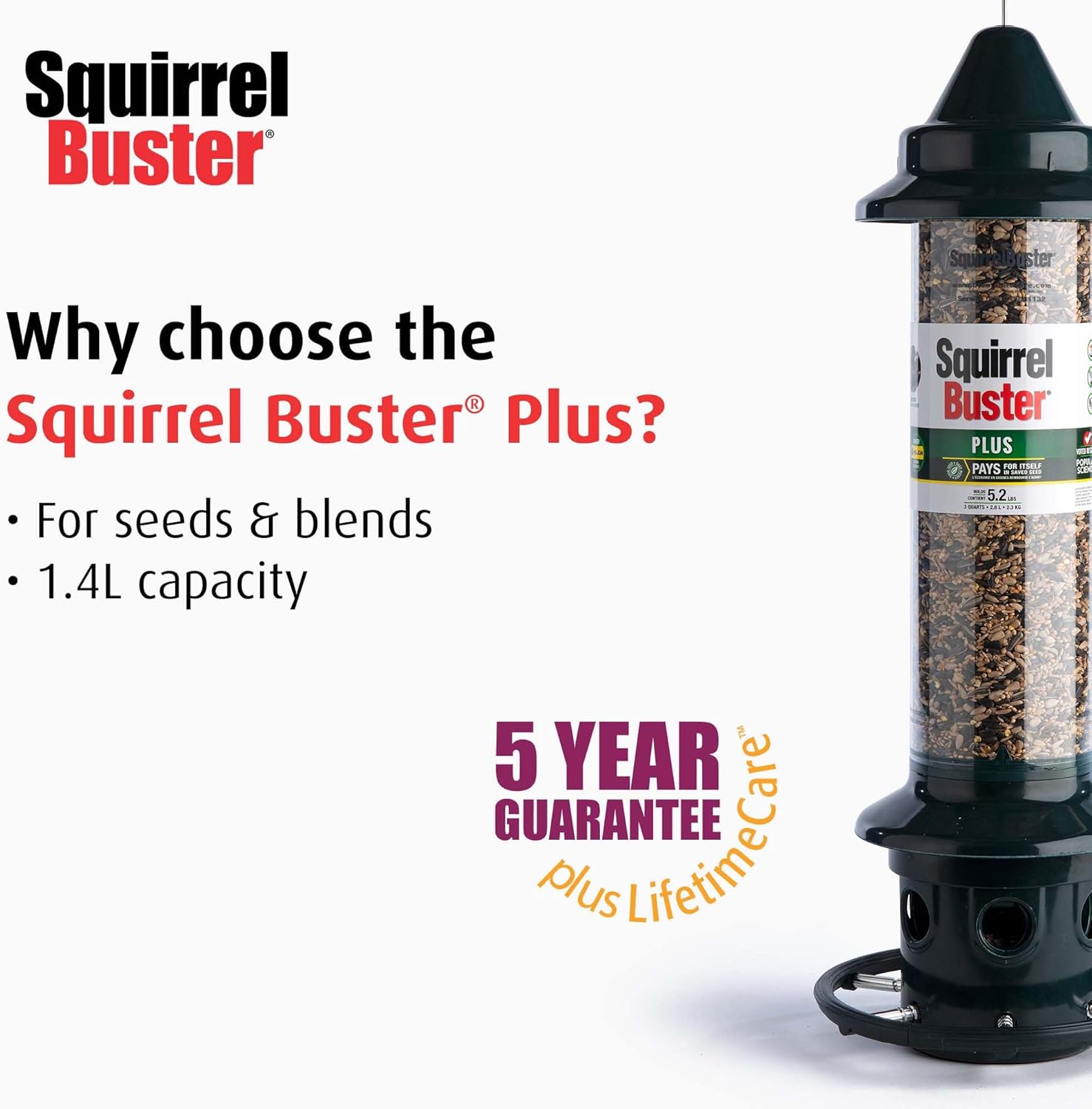 Squirrel Buster Nut Feeder Squirrel-Proof Bird Feeder for Nuts and Fruit, Two Meshes & Squirrel Buster Plus Squirrel-Proof Bird Feeder w/Cardinal Ring and 6 Feeding Ports, 5.1-Pound Seed Capacity