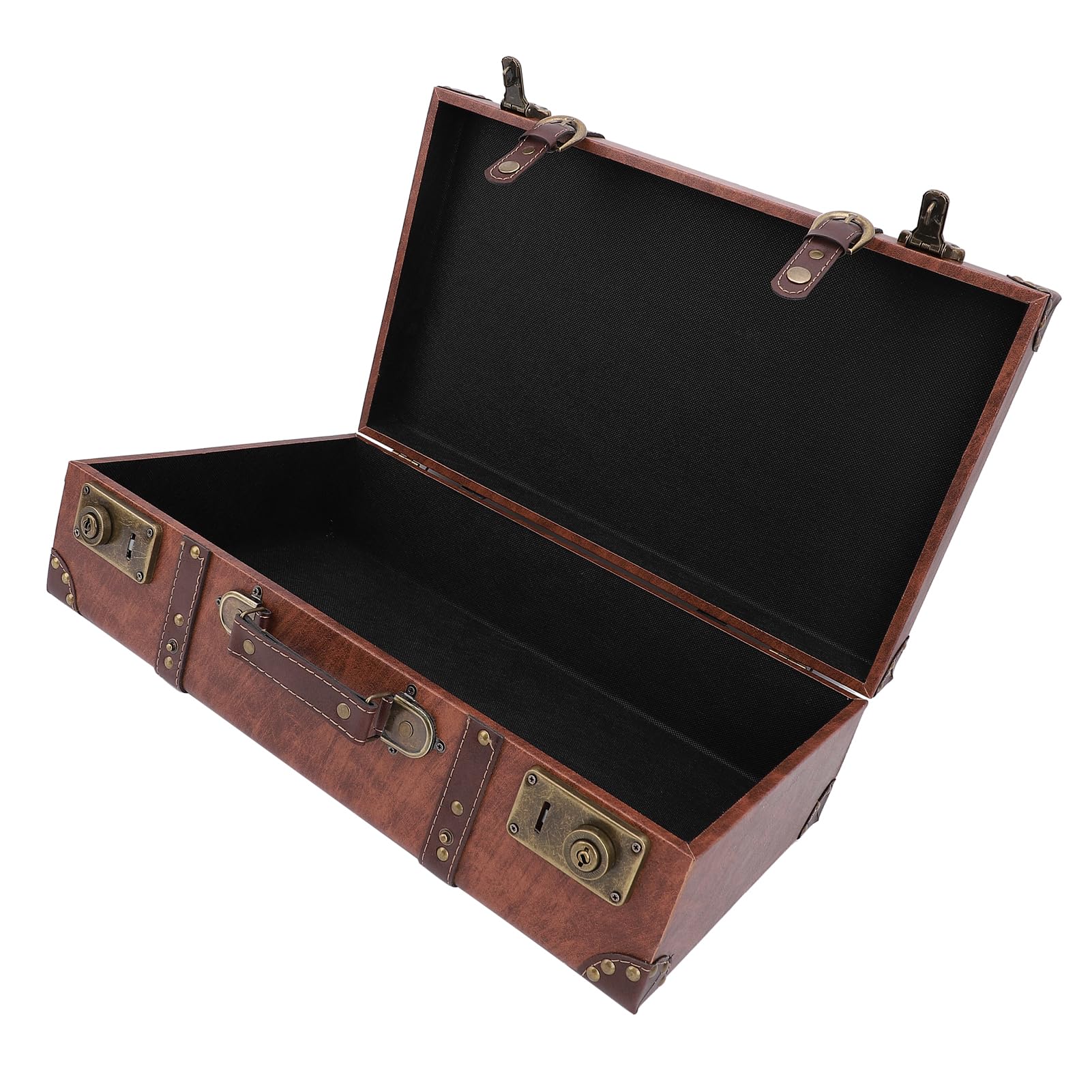 Qcwwy Valigia Vintage Rettangolare in Legno con Manici Ergonomici in Pelle, Baule da Viaggio retrò di Grande capacità, Design Ad Angolo Rinforzato per Riporre Oggetti in Casa