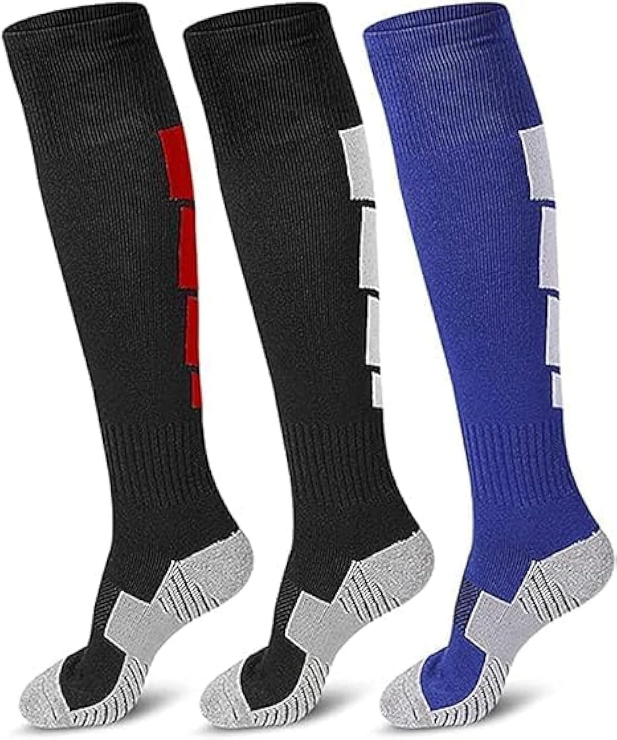 Soccer Socks, 3 Pack Mens Football Socks, Calf Compression Sports Socks, Kid Knee Long Sock, Durable And Breathable, Reduce Foot Fatigue, For Sports, Soccer, Fitness, Running, for Adult Youth