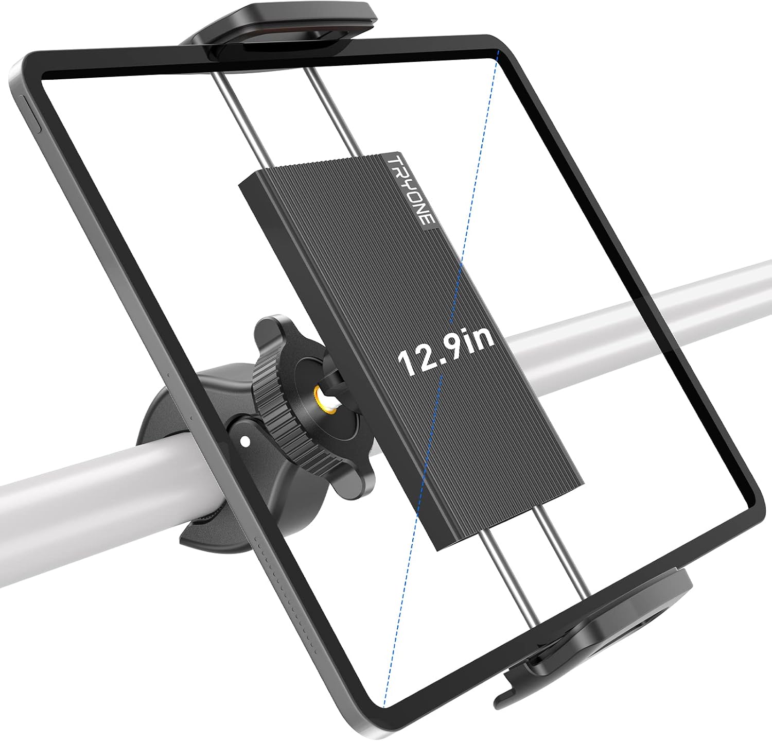 Tryone Tablet Holder Mount for Bike Tablet Stand for Indoor Stationary Exercise Bicycle, Stroller Handlebar, Treadmill, Mic Stand Clamp for iPad Pro/Air/Mini, Galaxy Tab, Phone, More 4.7-13" Device