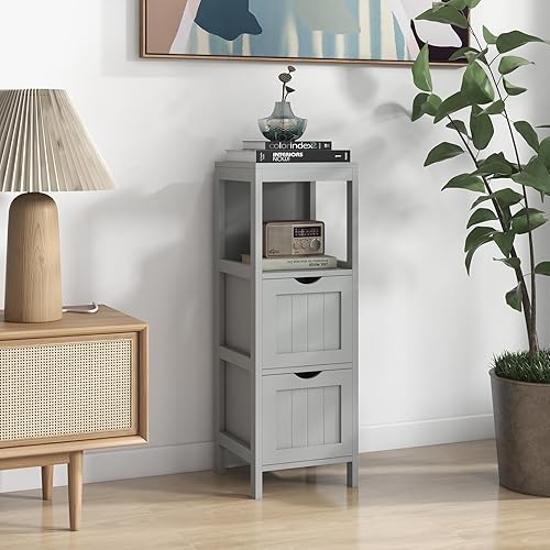 Miniatura 2 de Giantex Organizador de baño y armario de almacenamiento, soporte organizador de almacenamiento con 2 cajones extraíbles, dispositivo anti-caída,