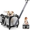 Large Cat Carrier with Detachable Wheels, Double-Compartment Rolling Pet Carrier for 2 Small CatsDogs, Foldable & Breathable Cat Carrier Bag for Up to 30 LBS, Perfect for TravelingHikingCamping