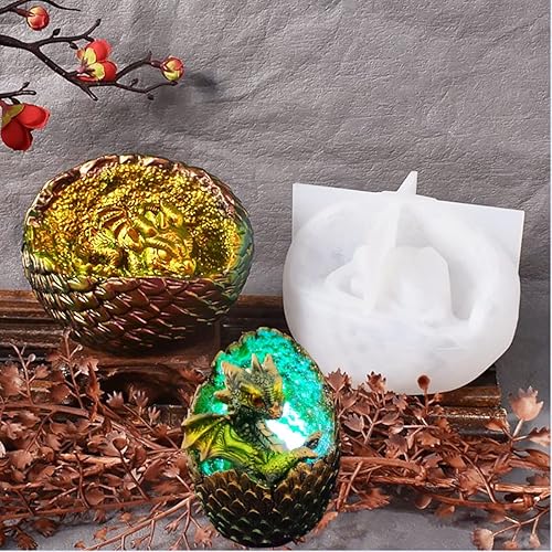 Miniatura 5 de Molde grande de huevo de dragón, 2 estilos de moldes de animales de resina con diseño de escamas de dragón finamente talladas, moldes de silicona de