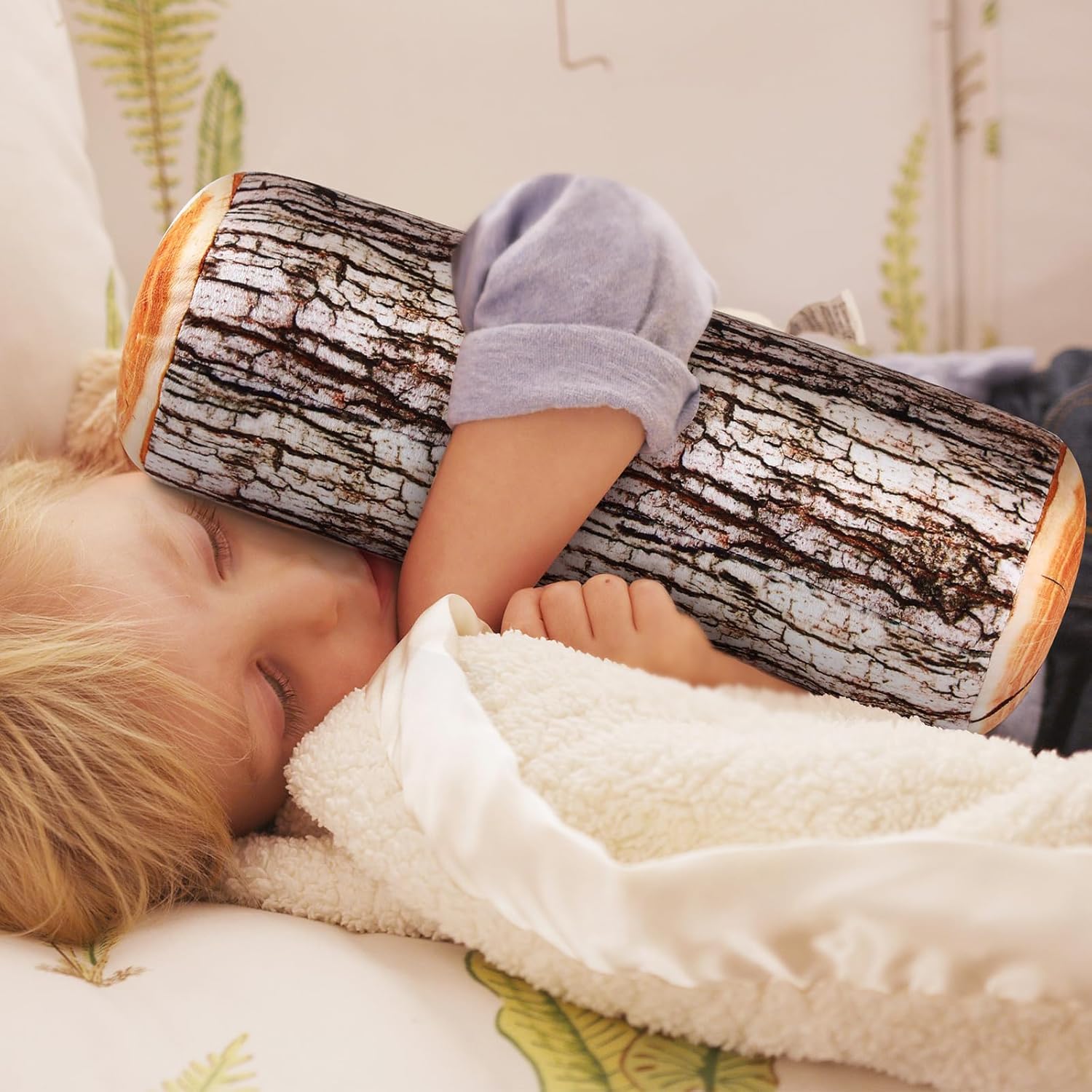 Huwena 4 Pcs Wood Pillows Tree Stump Decorative Round Throw Pillows 3D Digital Print Wood Trunk Stump Cylinder Cushion for Home Sofa Living Room Decor, 15.8 x 5.5 Inch