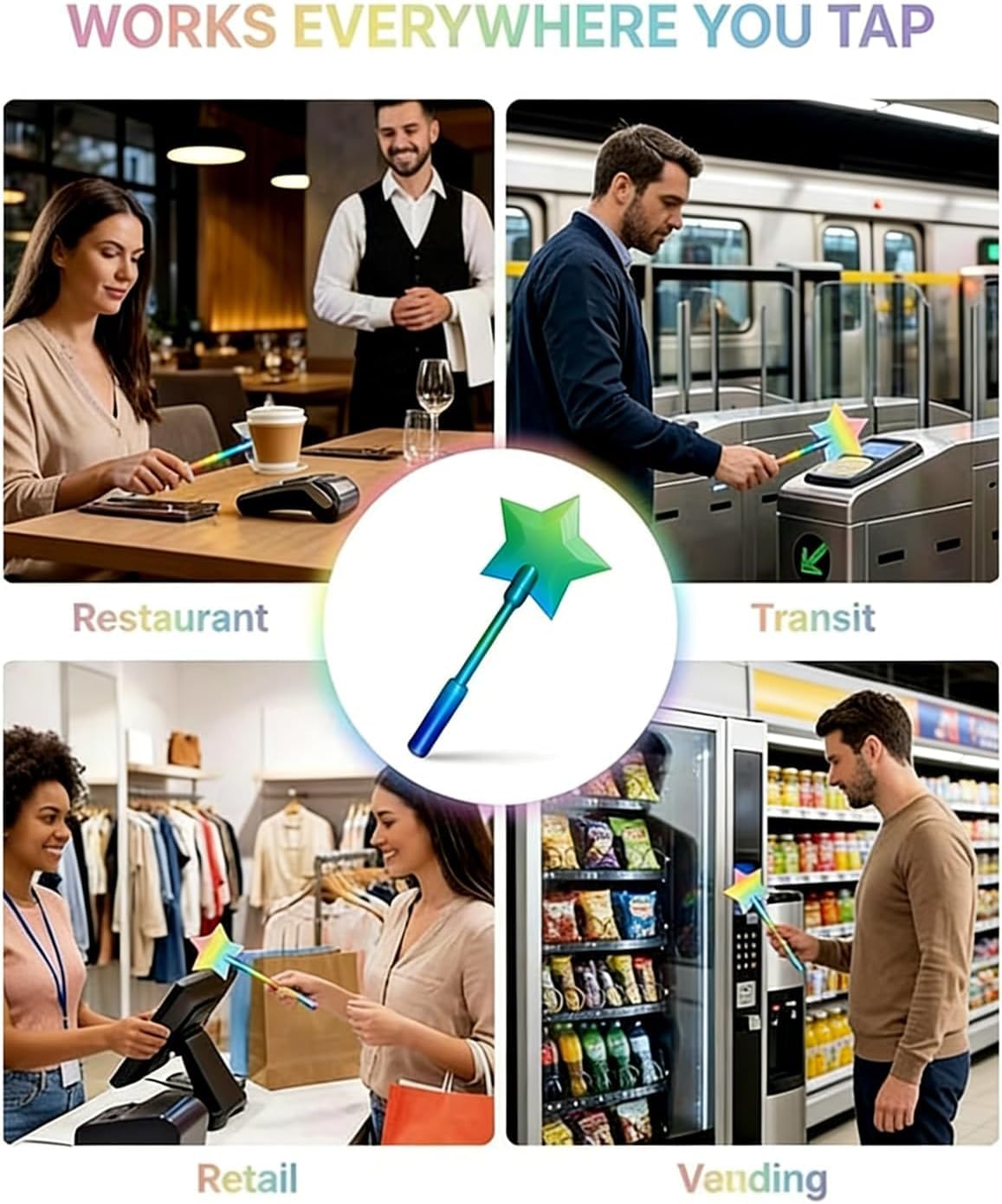 Fairy Pay Wand, 3D Printed Wand Tap to Pay,Star Magic Wands Contactless Payment Card Holder, Taps-to-Pays Credit Card Wands (Regular-E) - 5