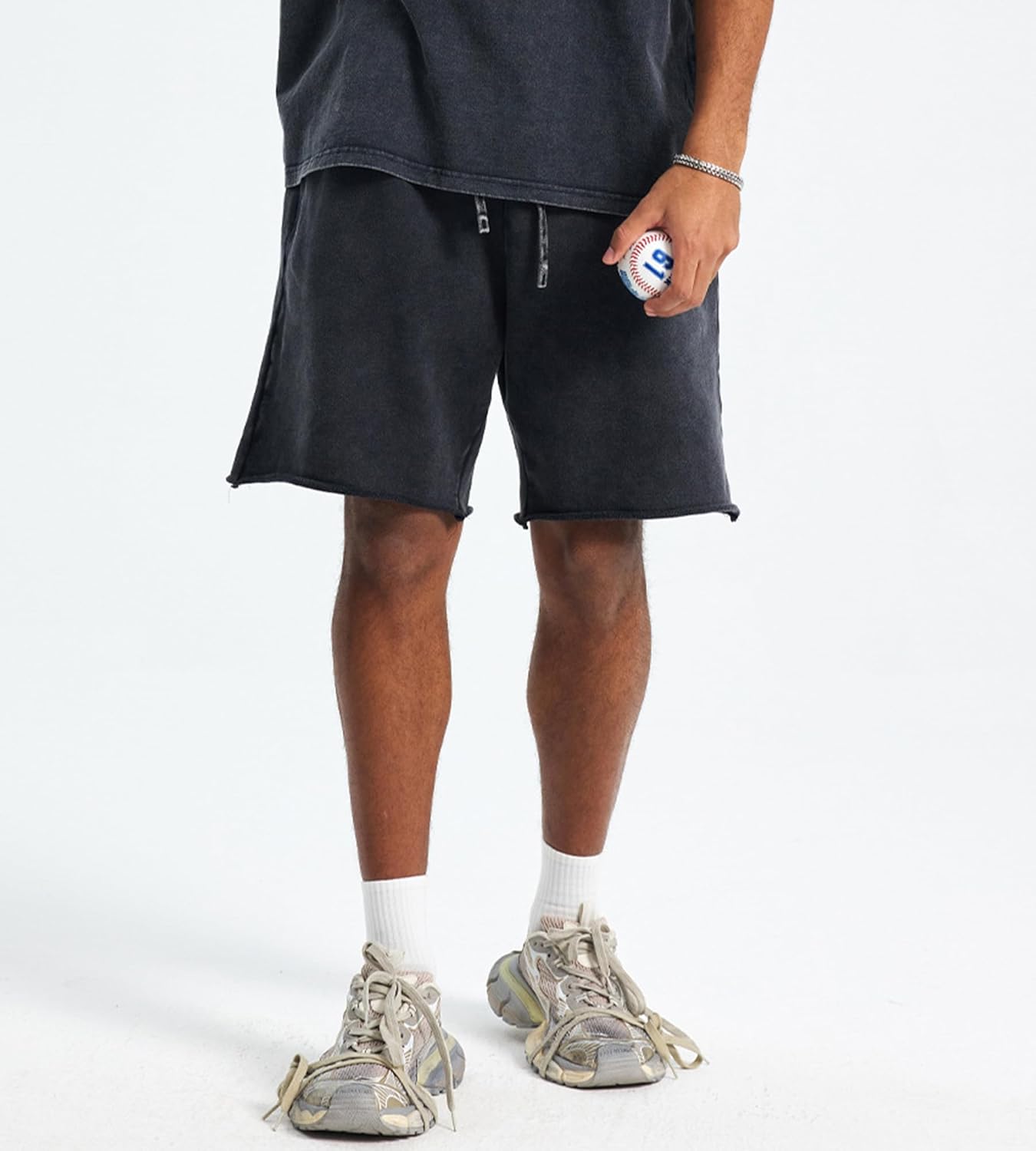 Colorful world Mens Shorts Athletic Vintage Short Acid Washed Shorts Cotton Heavyweight Elastic Waist Streetwear Sweatpants - Image 2