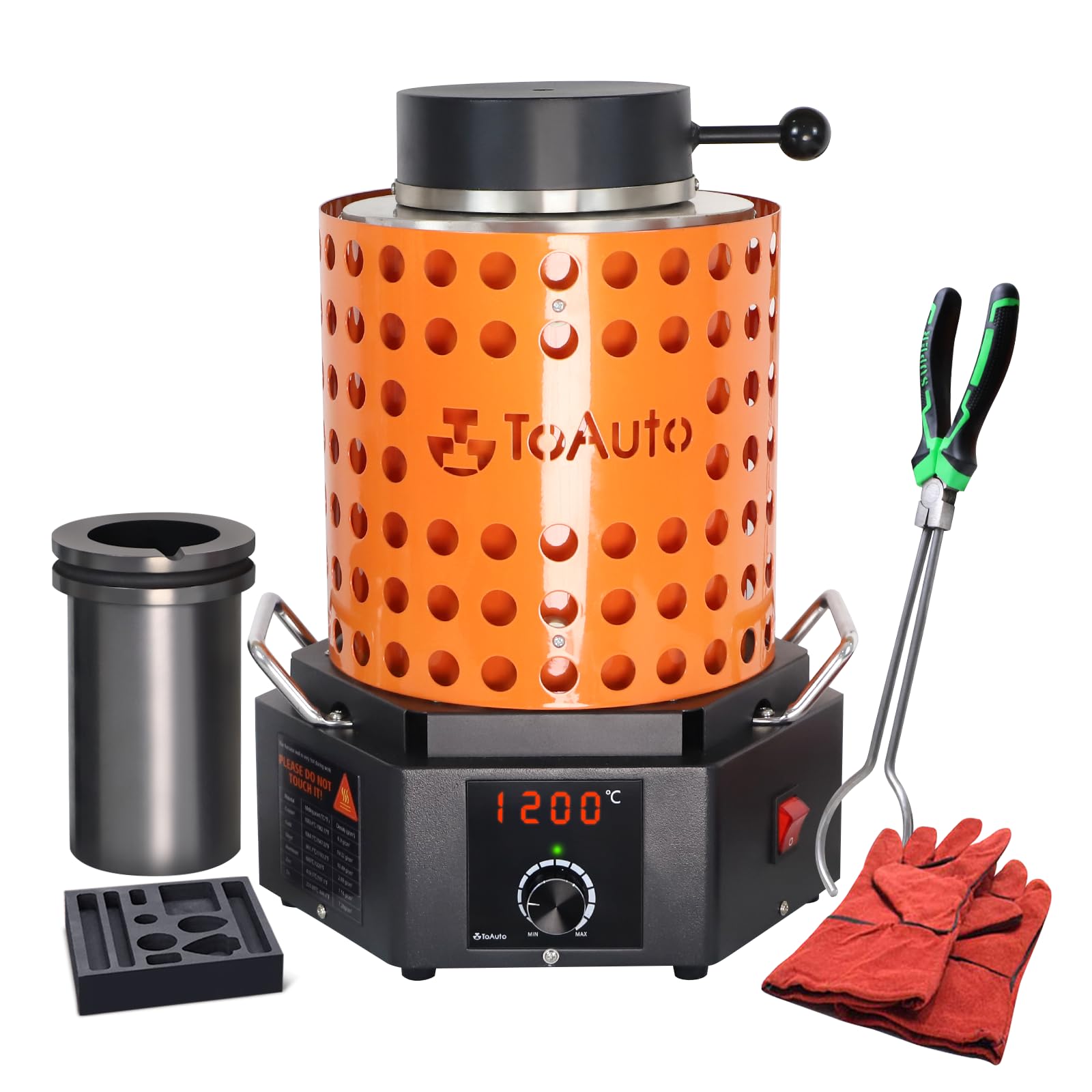 TOAUTO 5KG Large Eletcric Resistance Furnace TRF5000 Digital Smelting Furnace 1800W 2102°F PID Smelter Kiln Kit for Gold Silver Copper Aluminum, Metal Recycle Home Melting Casting Tool