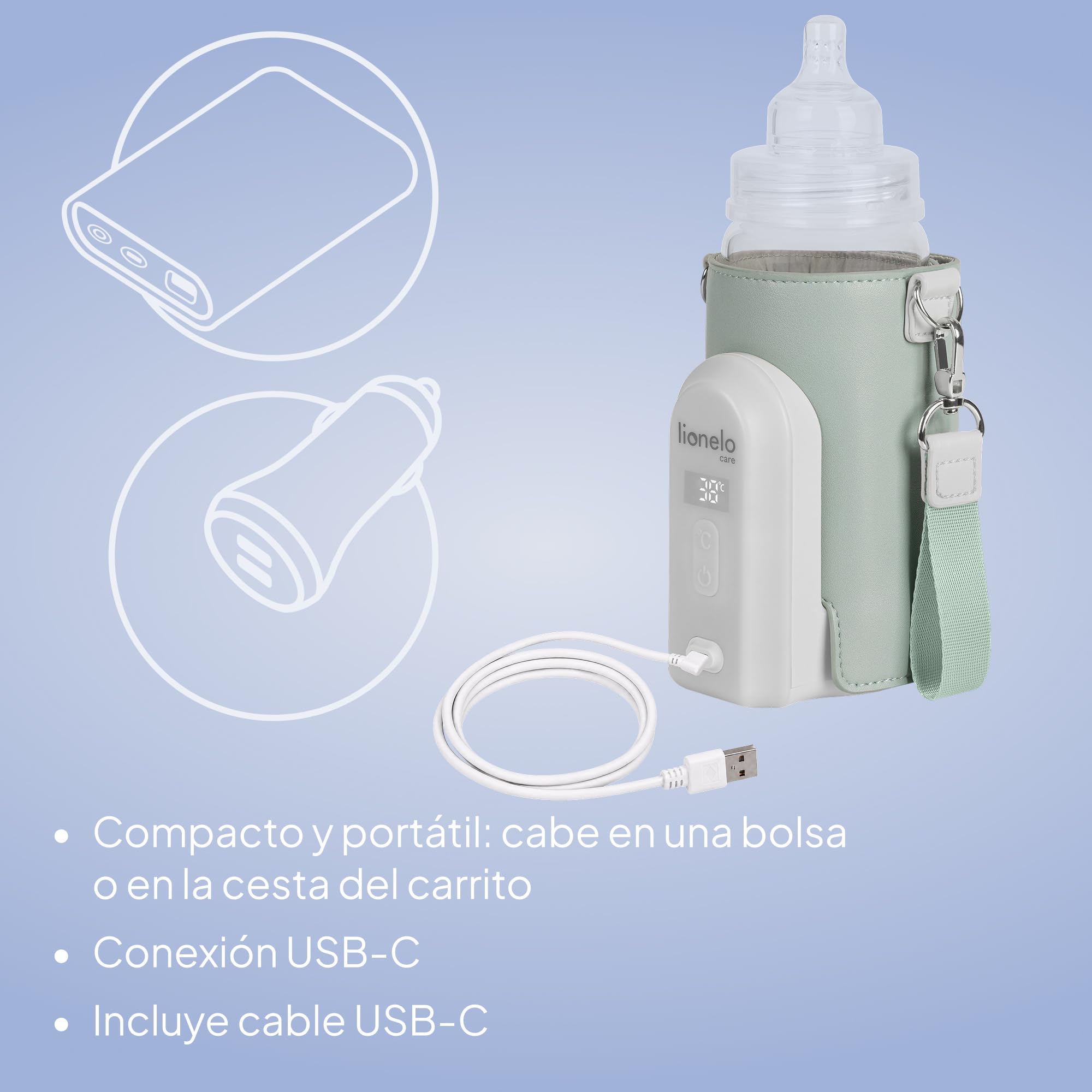 LIONELO Thermup Go Evo Calientabiberones Portátil Para Bebé, Mantiene los Líquidos Calientes, 5 Temperaturas de Funcionamiento de 38 a 50 oC, hasta 9 horas de Funcionamiento Pantalla LCD (Green) | Rango de 38 a 50 °C, pantalla LCD y hasta 9 horas de funci