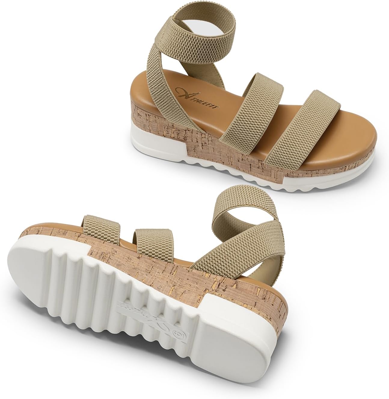Athlefit Women's Wedge Sandals Platform Sandals Cork Elastic Strap Platform Sandals - Image 4