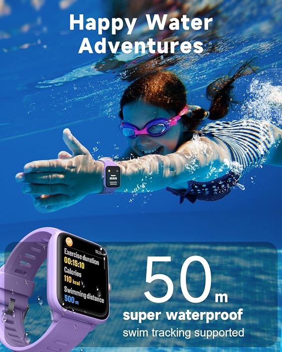 BIGGERFIVE Kids Fitness Tracker Watch, Pedometer, Heart Rate, 5ATM Waterproof, Sleep Monitor, Alarm Clock, Calorie Step Counter, Puzzle Games, 1.5 HD Touch Screen Kids Smart Watch for Girls Ages 3-14