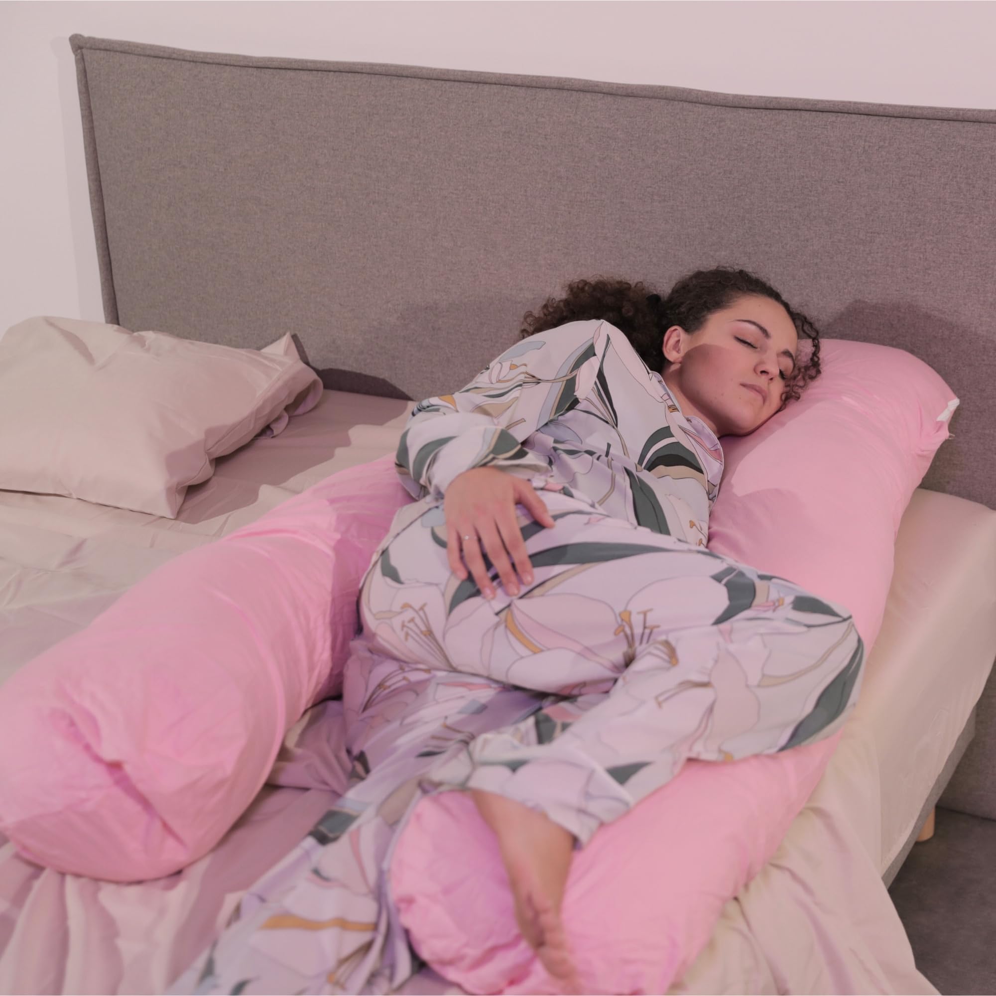bananair - Almohada Embarazada - Funda Lavable - Cojín Embarazada Dormir y Lactancia en Terciopelo, Suave y Agradable - Relleno de Espuma, Cómodo - Sueño Reconfortante (140 x 80 cm, Algodón, Rosa)