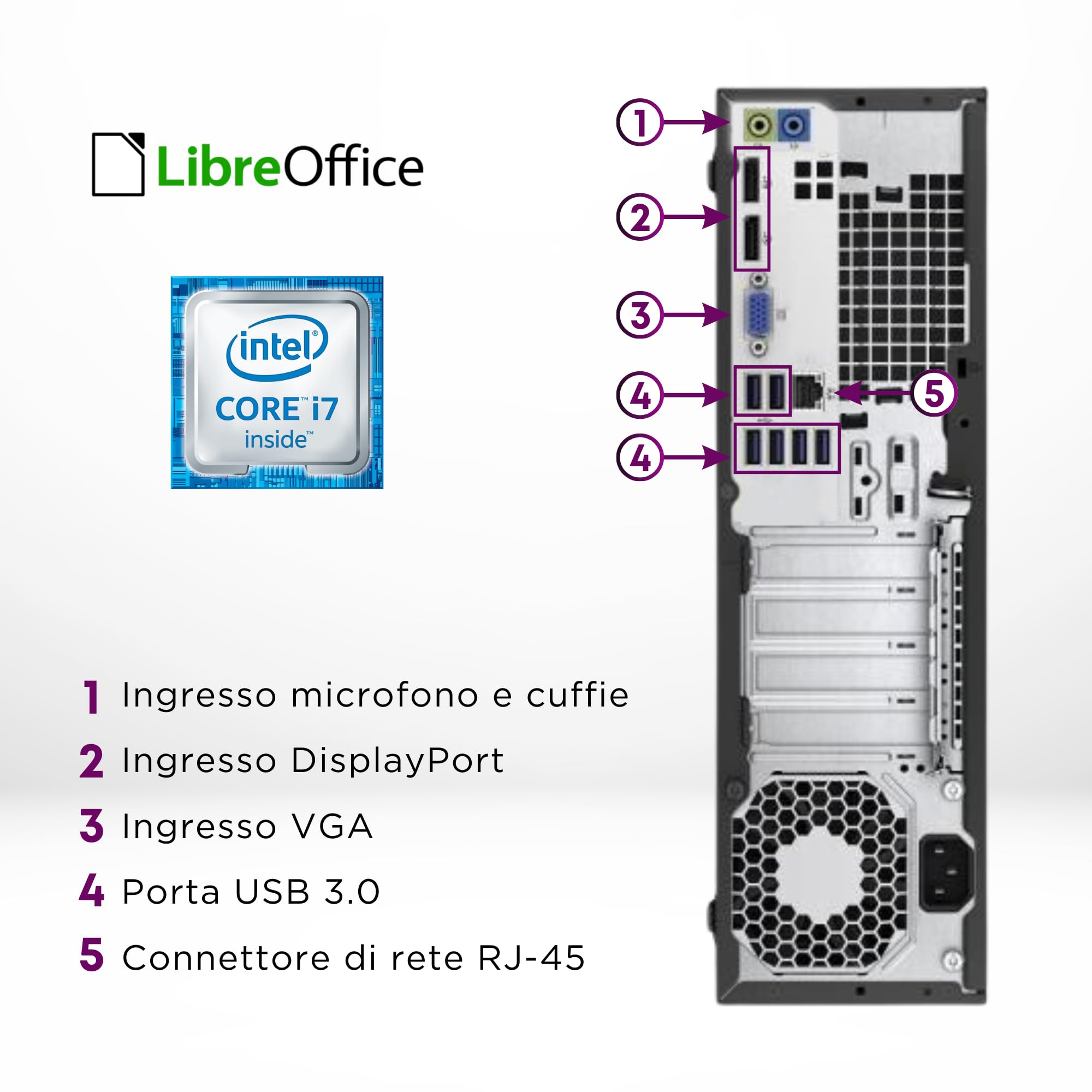 HP Elitedesk - Pc Desktop SFF Pronto All'Uso - Computer Pc Fisso Intel i7-6700 3.40 GHz - Ram 16Gb, SSD 1000Gb -Disp. Port, Wi-FI, Libre Office (Ricondizionato)