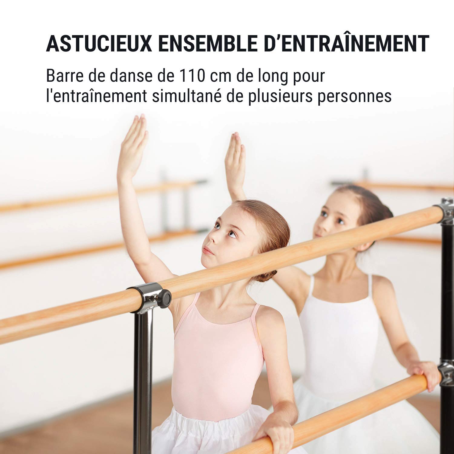 KLAR FIT Anna-Marie - Double Barre de Danse Classique, Pose Libre, Hauteur réglable, Poignées de Verrouillage, Pieds Solidesn, Tubes d'acier, Stretching