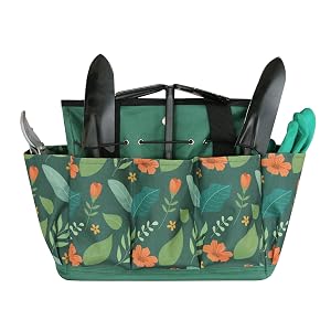 Waterproof Garden Tool Bag 600D Oxford Portable Gardening Tote with Handle Multi Pockets Ideal Gifts for Parents Women