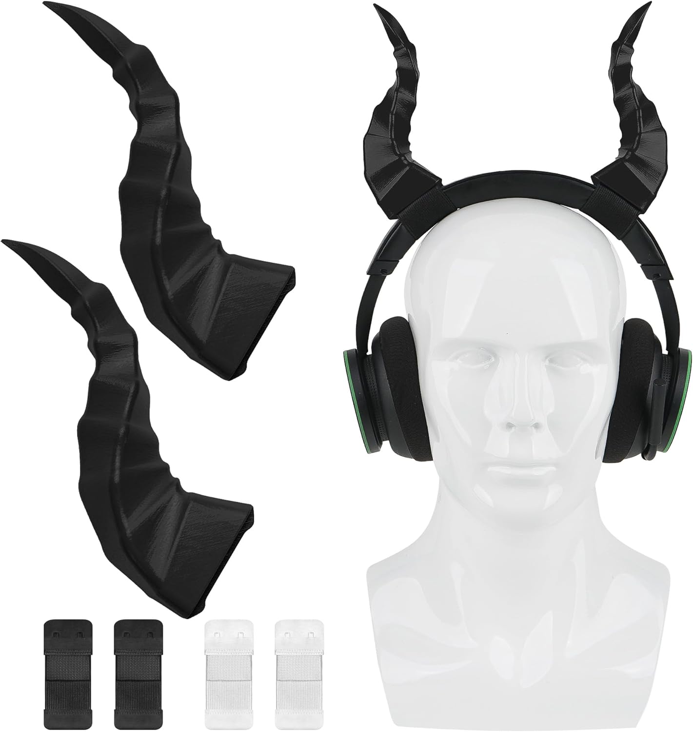 GEEKRIA Devil Horns for Headphones, 3D Printed Adjustable Headband Cosplay Accessory for Over-Ear Headphones (Black)