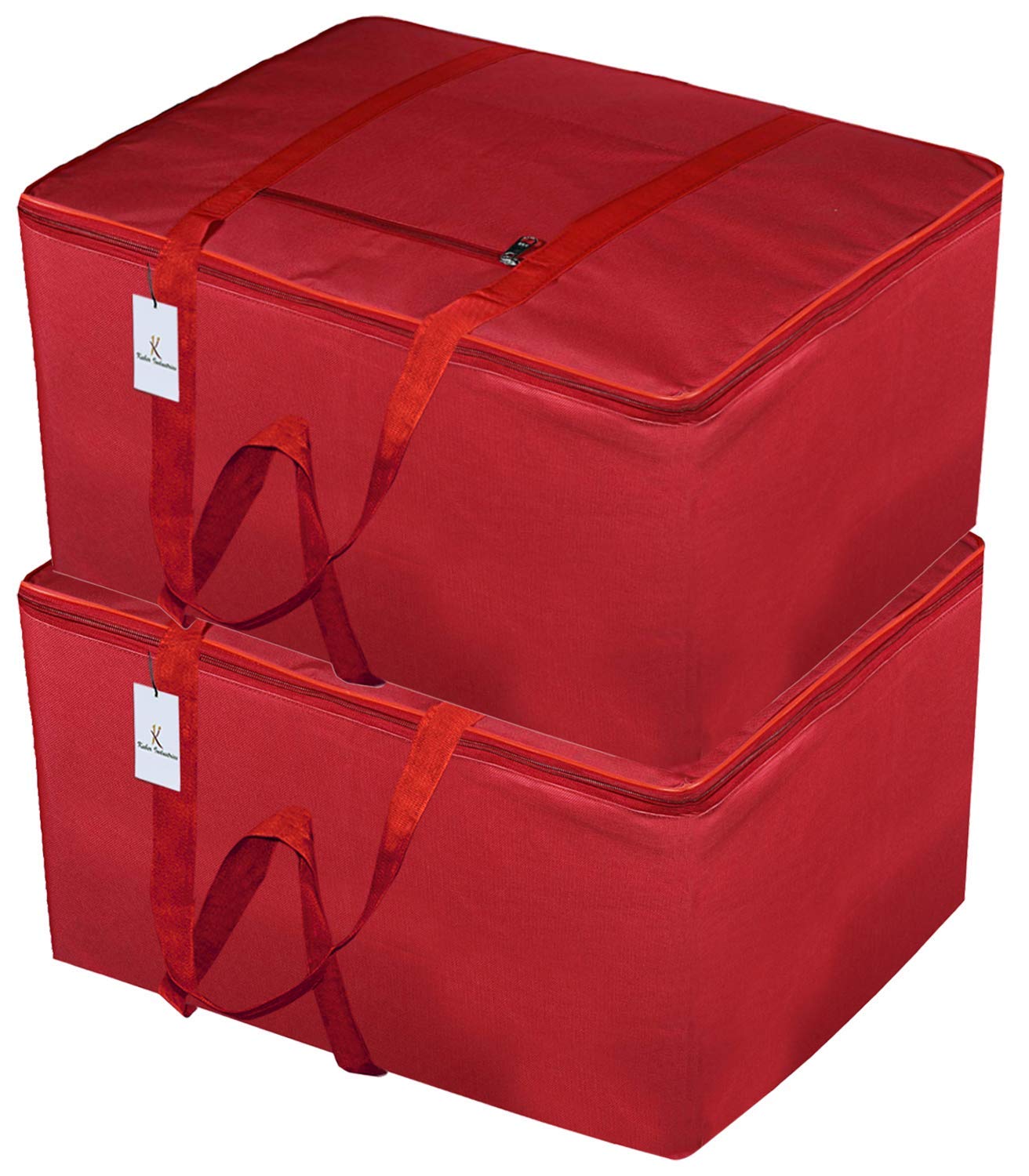 Kuber Industries Small Size Foldable Travel Duffle Bag, Underbed Storage Bag, Wardrobe Organizer (Red)-Pack of 2