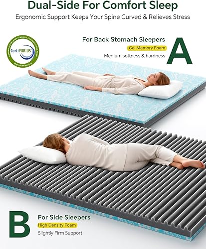 Miniatura 3 de Cubrecolchón Queen de espuma viscoelástica de gel de 3 pulgadas, protector de colchón de alta densidad, funda suave de rayón de bambú extraíble,