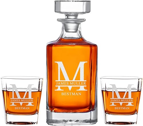 Miniatura 6 de Juego de decantador de whisky personalizado con vasos, 7 opciones de diseño, licor grabado personalizado de 27 onzas, decantador de bourbon para