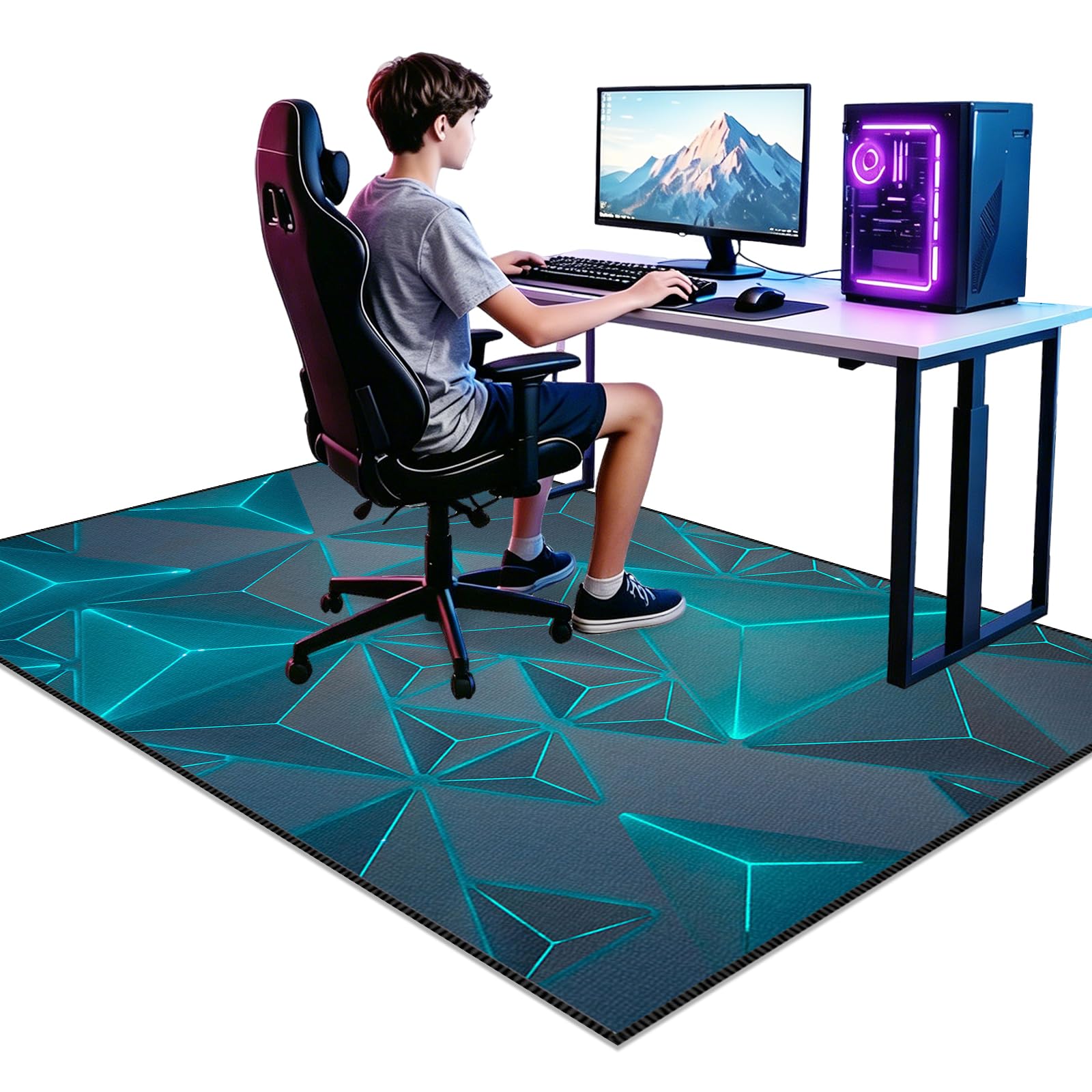 Tappetino Antiscivolo per Sedia da Gioco, Protezione per Pavimento per Scrivania, Tappeto da Gioco per Camera dei Ragazzi, Tappeto per Sedia Gaming, 3D Esports Tappeti, Tappeto Salotto 80 x 160cm