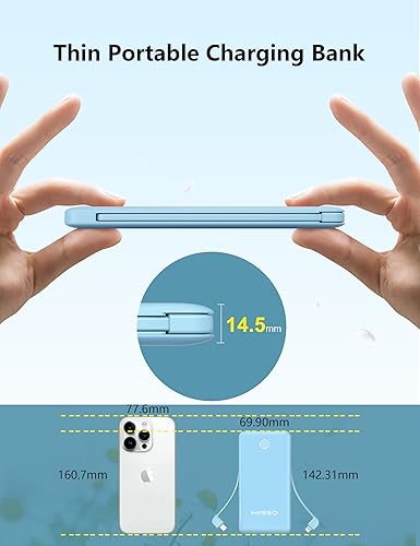 Miniatura 2 de Cargador portátil delgado de 10000 mAh con cable integrado, cargador de teléfono de viaje, paquete de batería externa para teléfono, 4 salidas USB