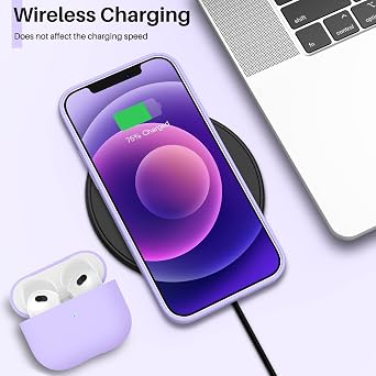 ORNARTO Compatible with iPhone 12 Mini Case, Slim Liquid Silicone 3 Layers Full Covered Soft Gel Rubber with Microfiber Case Cover 5.4 inch-Light Purple