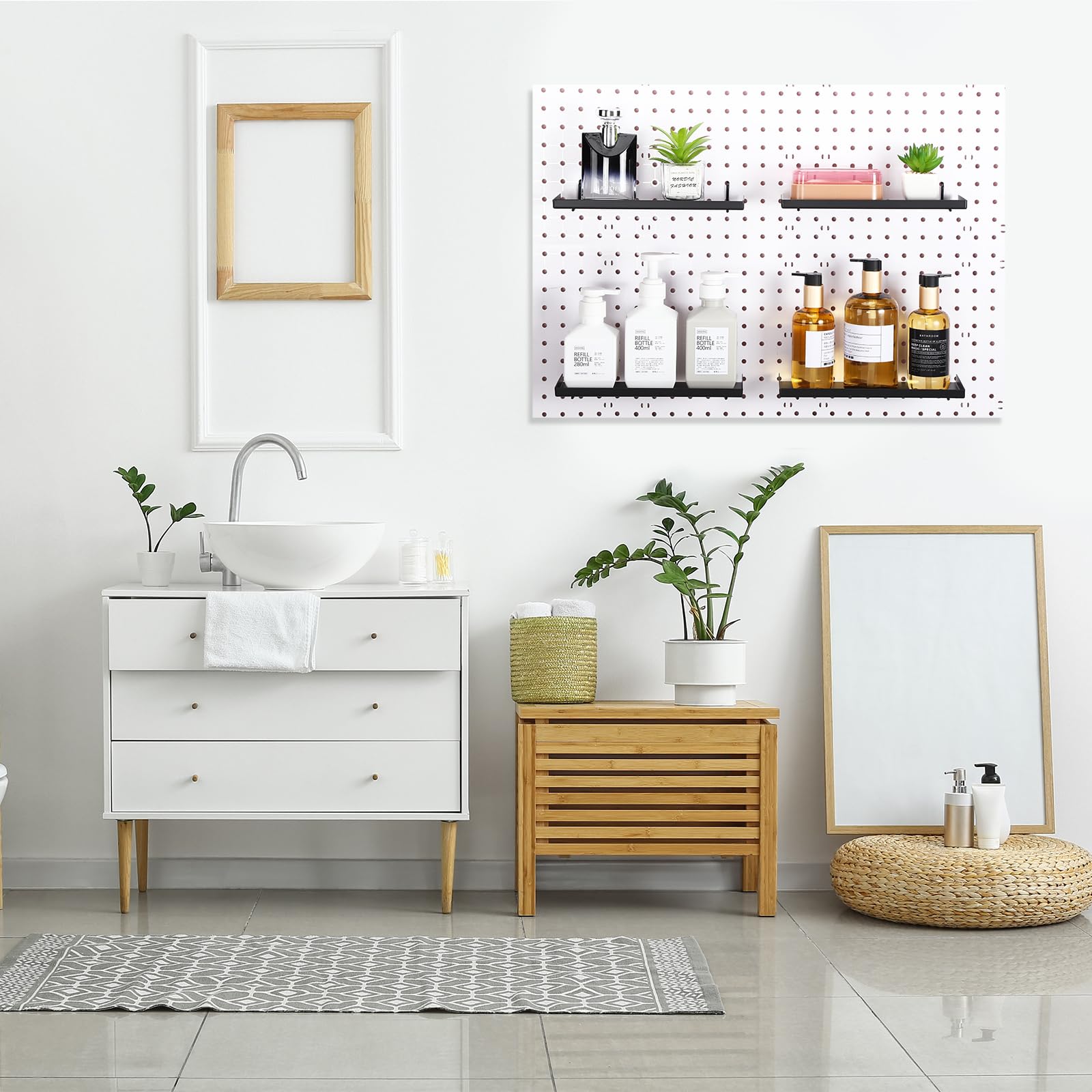 Lineshading 4 estantes de tablero perforado, soportes de metal de 14 x 6 pulgadas, accesorios de bandeja de tablero perforado, organizador de pared para sala de manualidades, hogar, garaje, guardería,