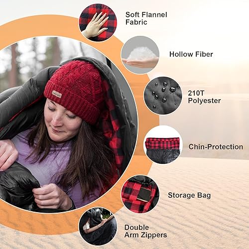 Miniatura 4 de POEPORE Saco de dormir de franela de algodón 0 grados para clima frío para adultos XXL saco de dormir portátil 4 estaciones impermeable con saco de