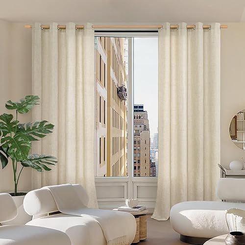 Miniatura 2 de BGment Cortinas de lino sintético natural de 84 pulgadas de largo para sala de estar, juego de 2 paneles, cortinas de arpillera con textura de