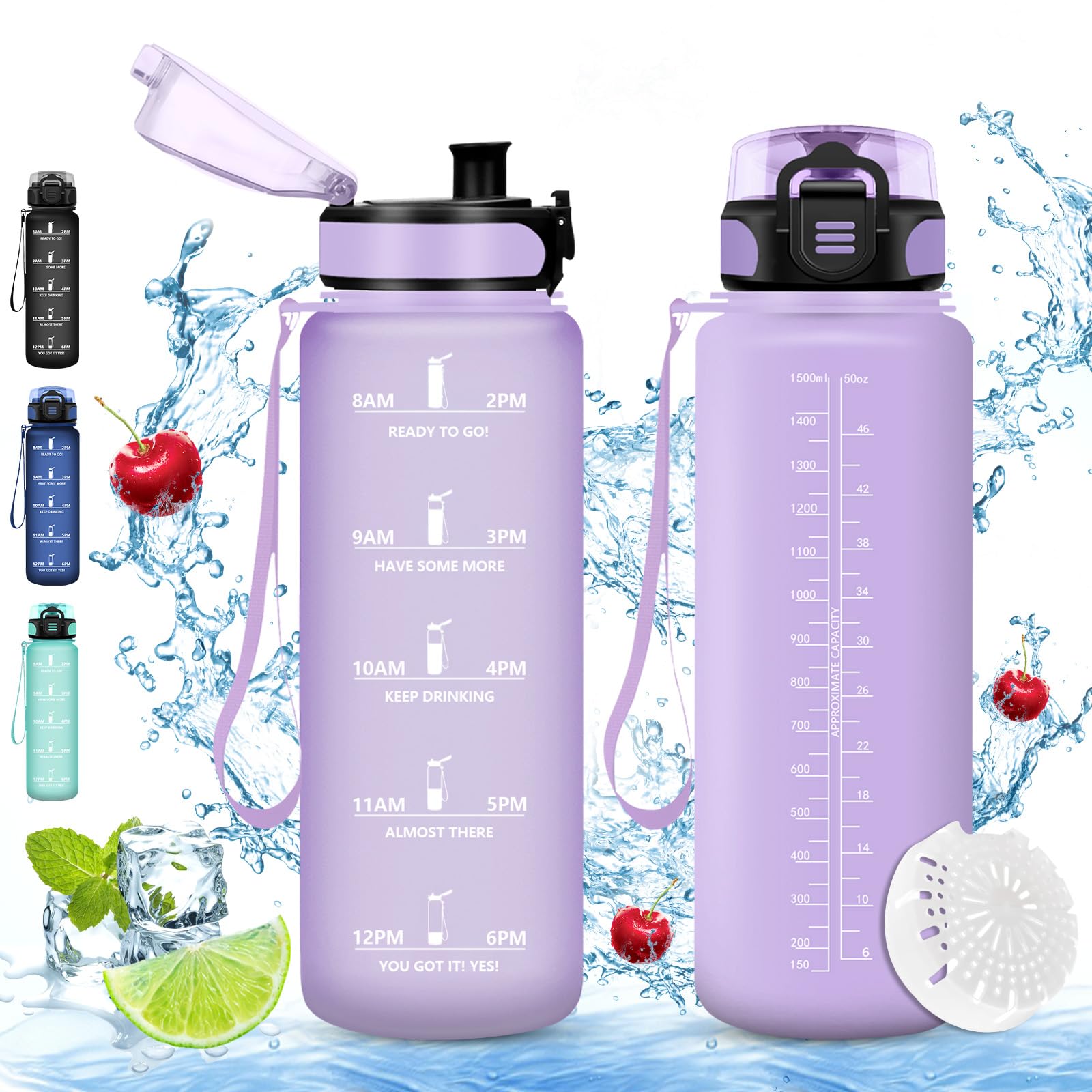 Vikaster große trinkflasche, 1.5l BPA-frei Wasserflasche, Trinkflaschen Fahrrad, Auslaufsicher, Trinkflasche Kohlensäure Geeignet, Wasserflasche sport für Fahrrad, Fitness, Outdoor