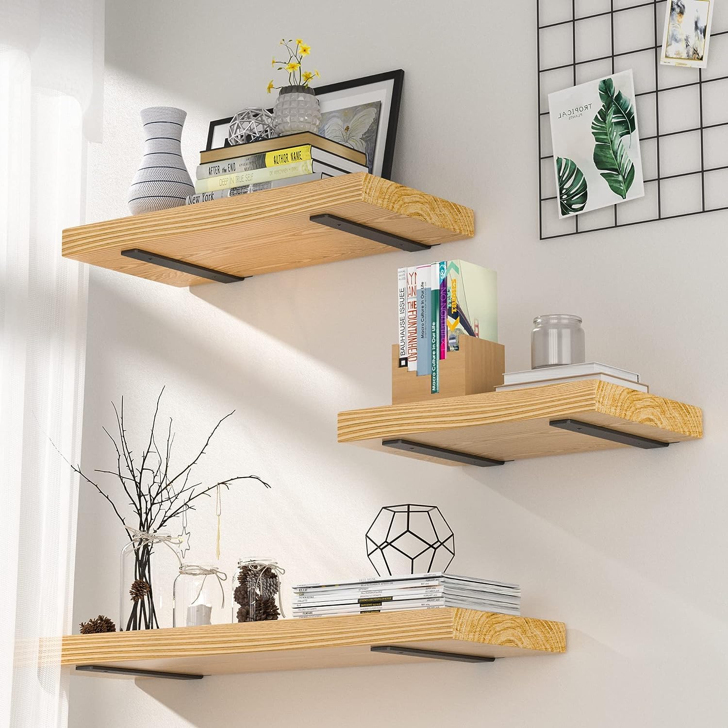 Soportes Flotantes para Estantes de Metal Negro - 30 cm de Largo con Tornillos Incluidos, Diseño Moderno y Resistente (Capacidad 200 lb) - Soportes de Pared para Cocina, Biblioteca y Baño