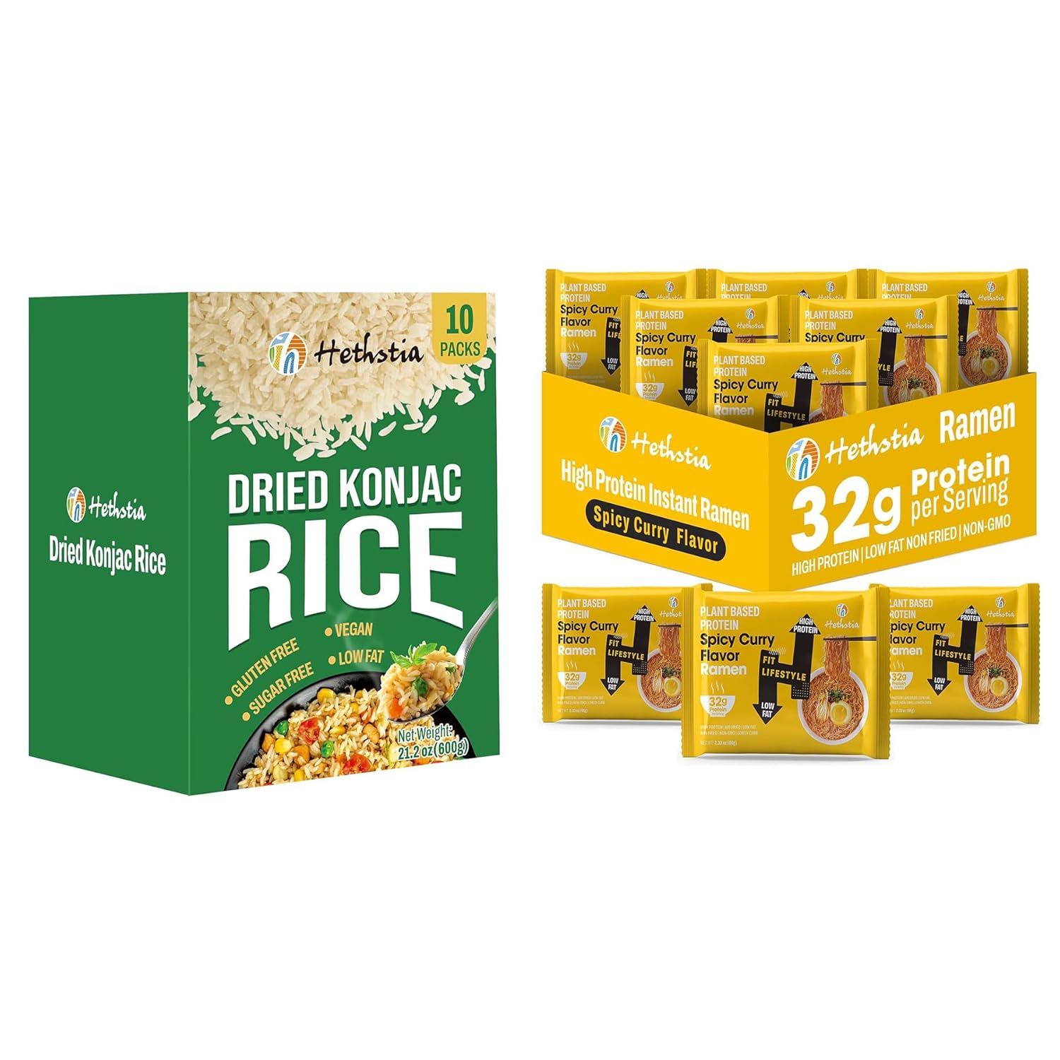 Hethstia Arroz Seco Shirataki y Ramen Proteico Sabor Curry Picante