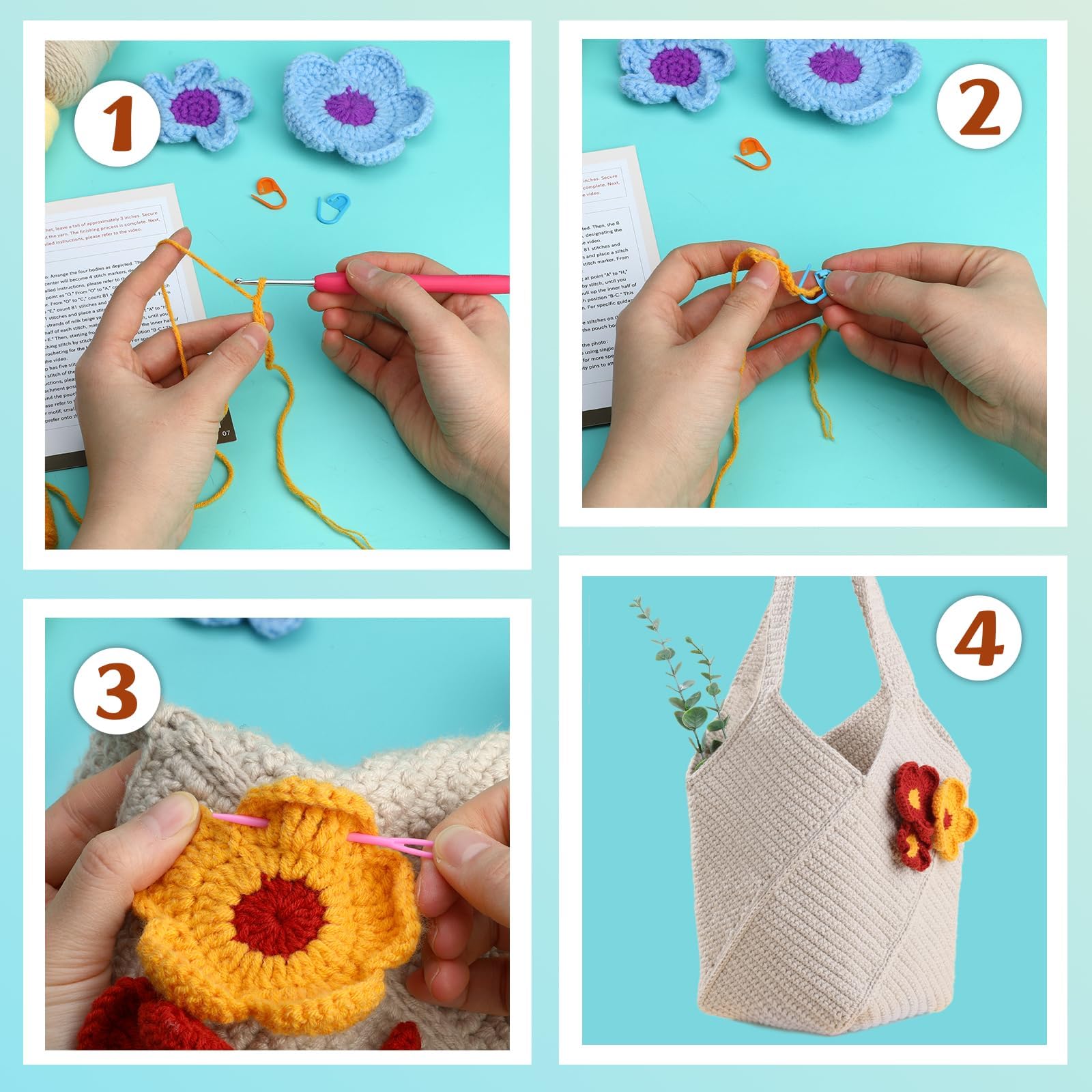 BUOKKON Crochet Bags Kit for Beginners Beginner Crochet Kit for Adults with Step-by-Step Video Tutorials Yarn Crochet Hook - Image 4