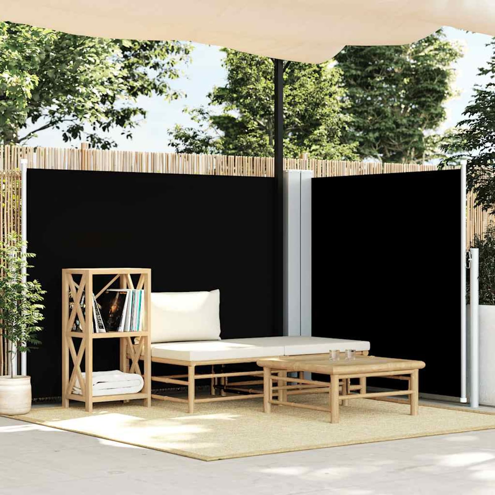Rideau de soleil latéral rétractable noir 140 x 600 cm pour balcon terrasse