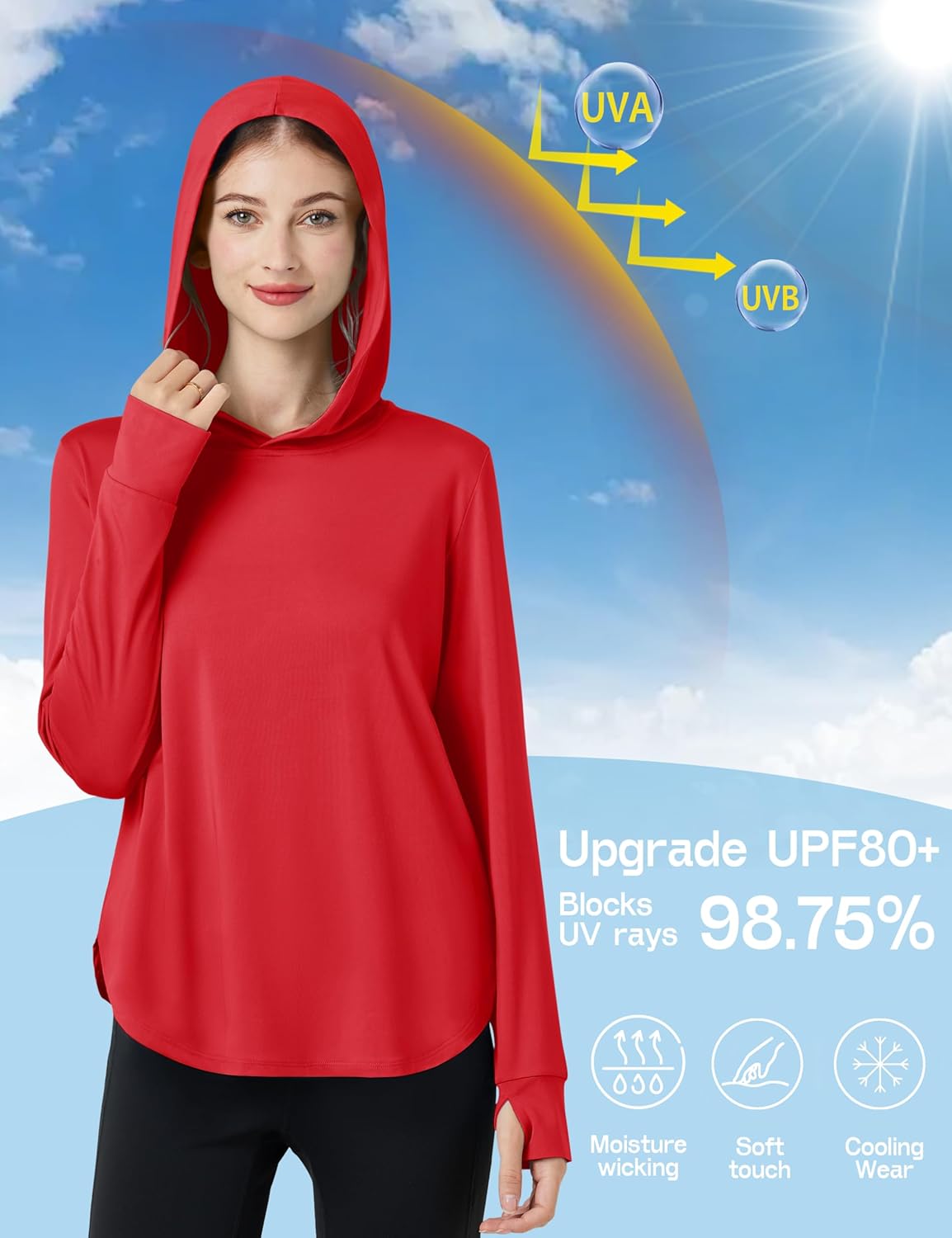 Cavva Womens Sun Protection Hoodies UPF 80+ UV Shirts Long Sleeve Lightweight Hiking Fishing Workout Tops - Image 2