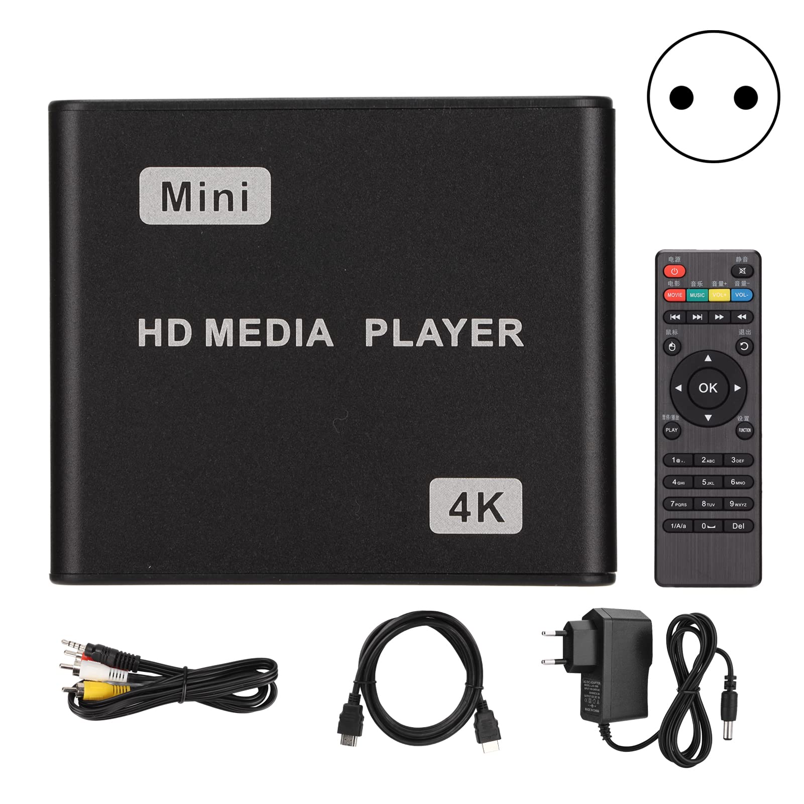 Odtwarzacz multimedialny 4K HD, odtwarzacz wideo Full HD Pilot na podczerwień 100‑240 V dla domu(#3)